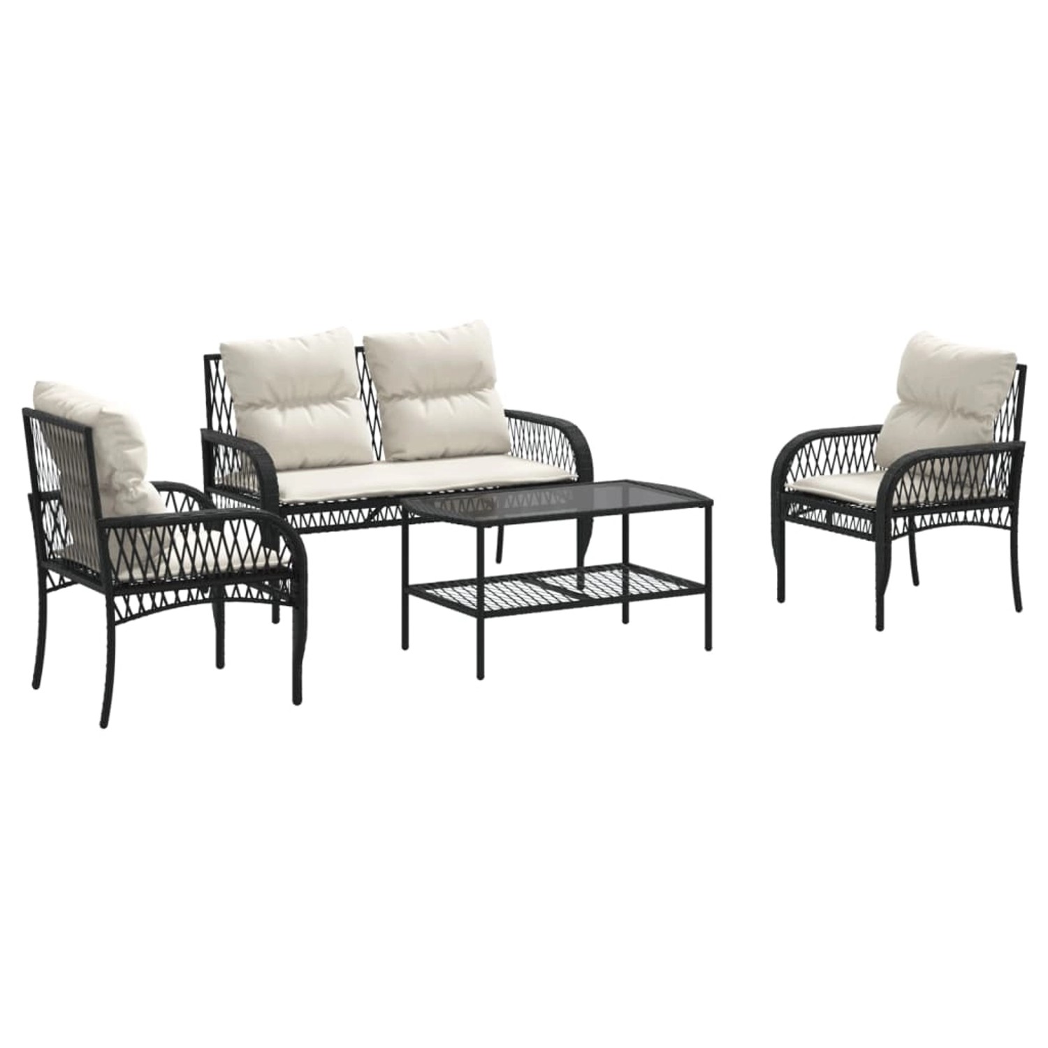 vidaXL 4-Tlg Garten-Sofagarnitur mit Kissen Schwarz Poly Rattan 368726 günstig online kaufen