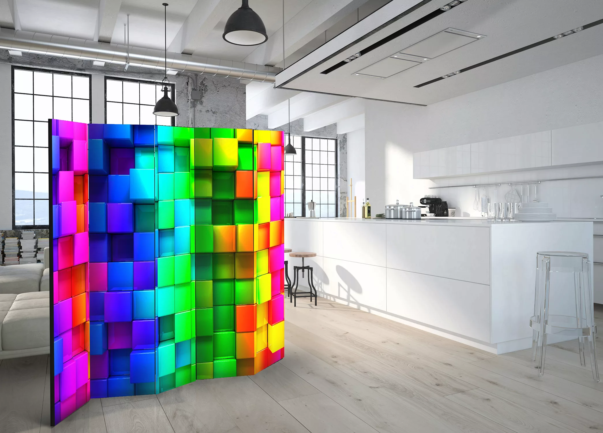 5-teiliges Paravent - Colourful Cubes Ii [room Dividers] günstig online kaufen