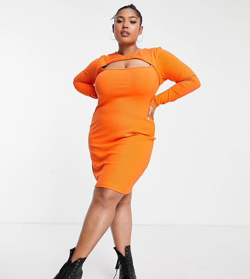 ASOS DESIGN Curve – Geripptes Minikleid in Orange mit gedrehter Vorderseite günstig online kaufen