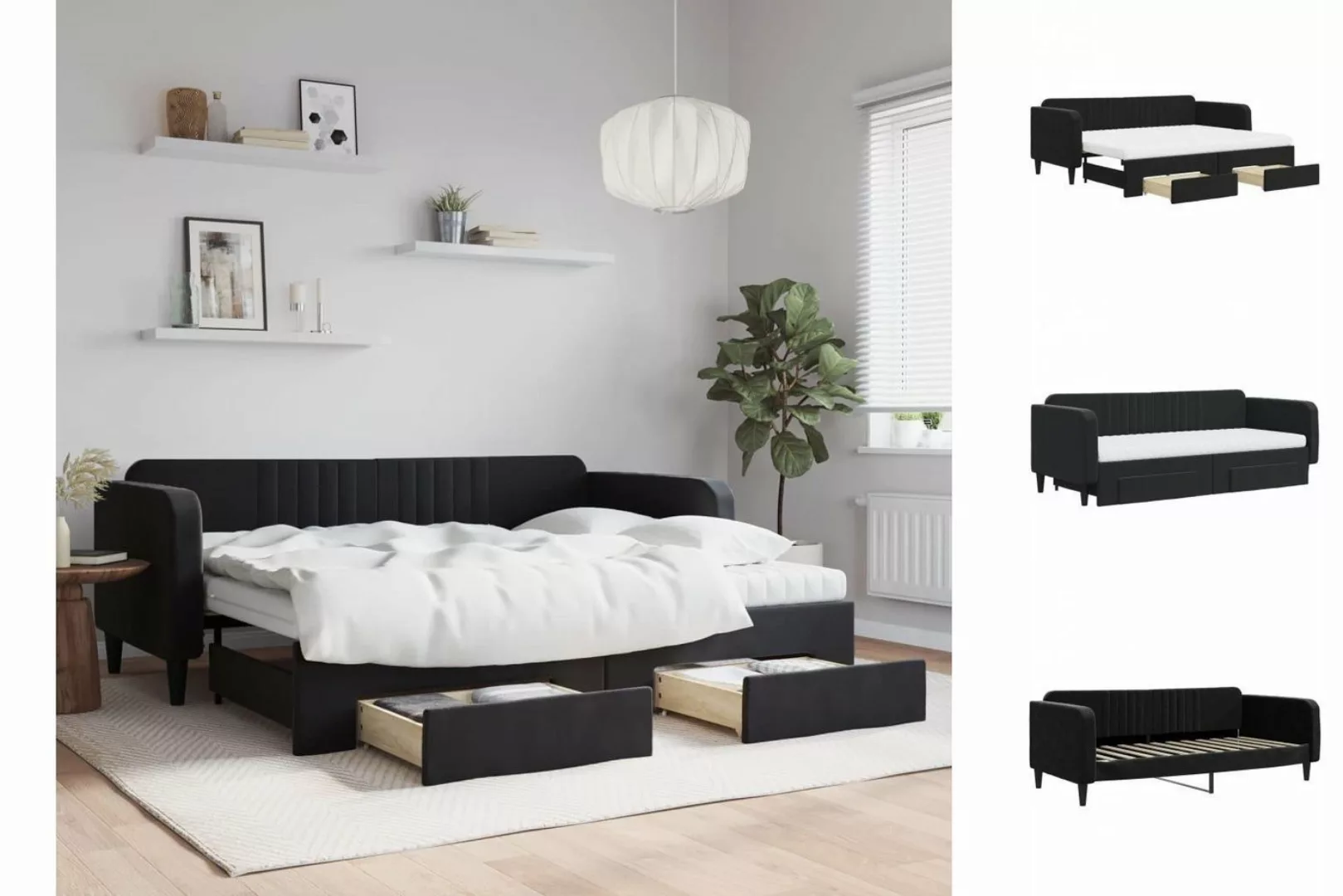 vidaXL Gästebett Gästebett Tagesbett Ausziehbar mit Schubladen Schwarz 90x2 günstig online kaufen