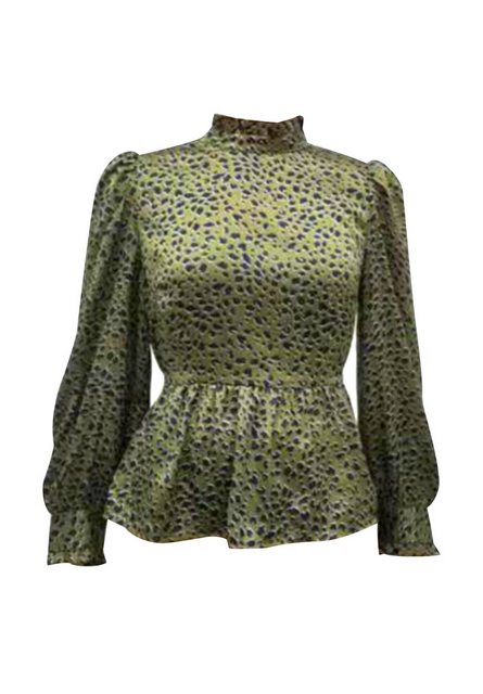 GINI LONDON Langarmbluse Gini Khaki Animal Khaki Animal Print Schößchen-Top günstig online kaufen