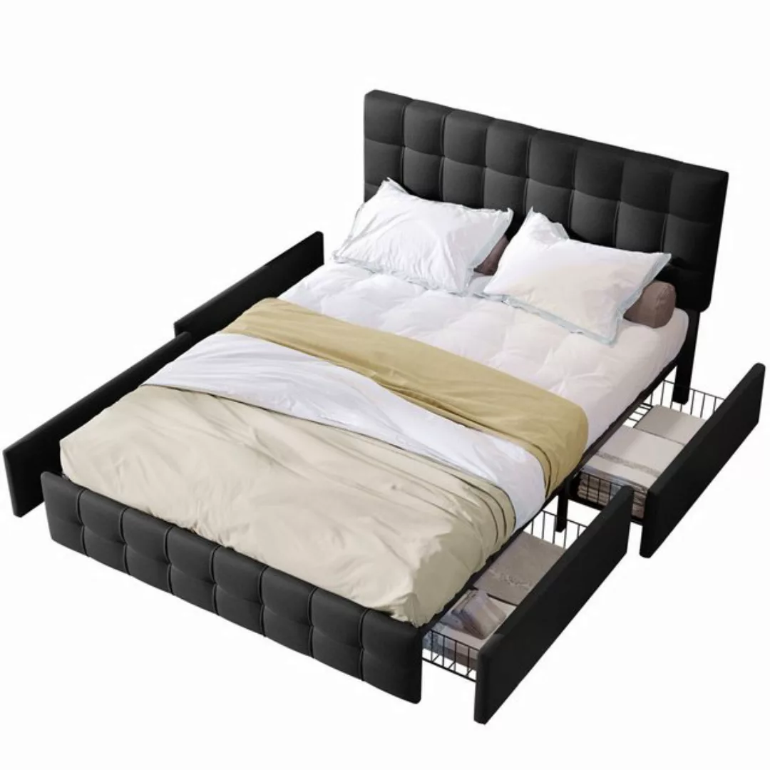 Refined Living Polsterbett Doppelbett mit Lattenrost Stauraum Bett mit Schu günstig online kaufen