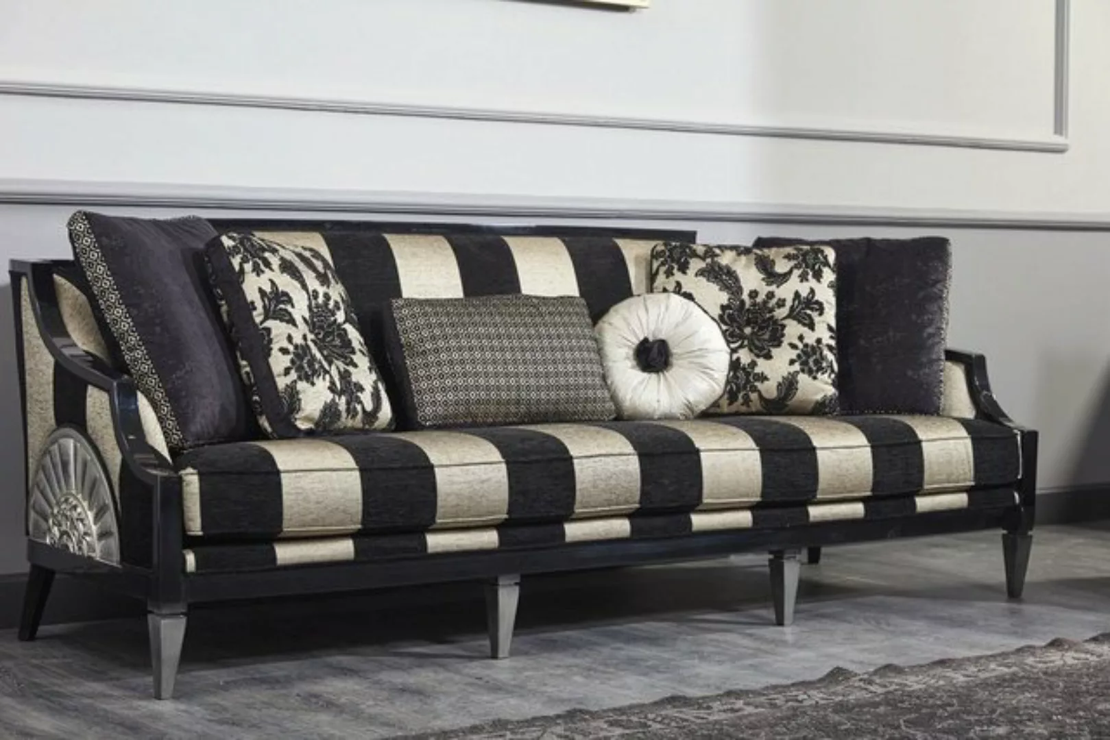 Casa Padrino Sofa Luxus Barock Sofa Schwarz / Gold / Silber 244 x 95 x H. 8 günstig online kaufen