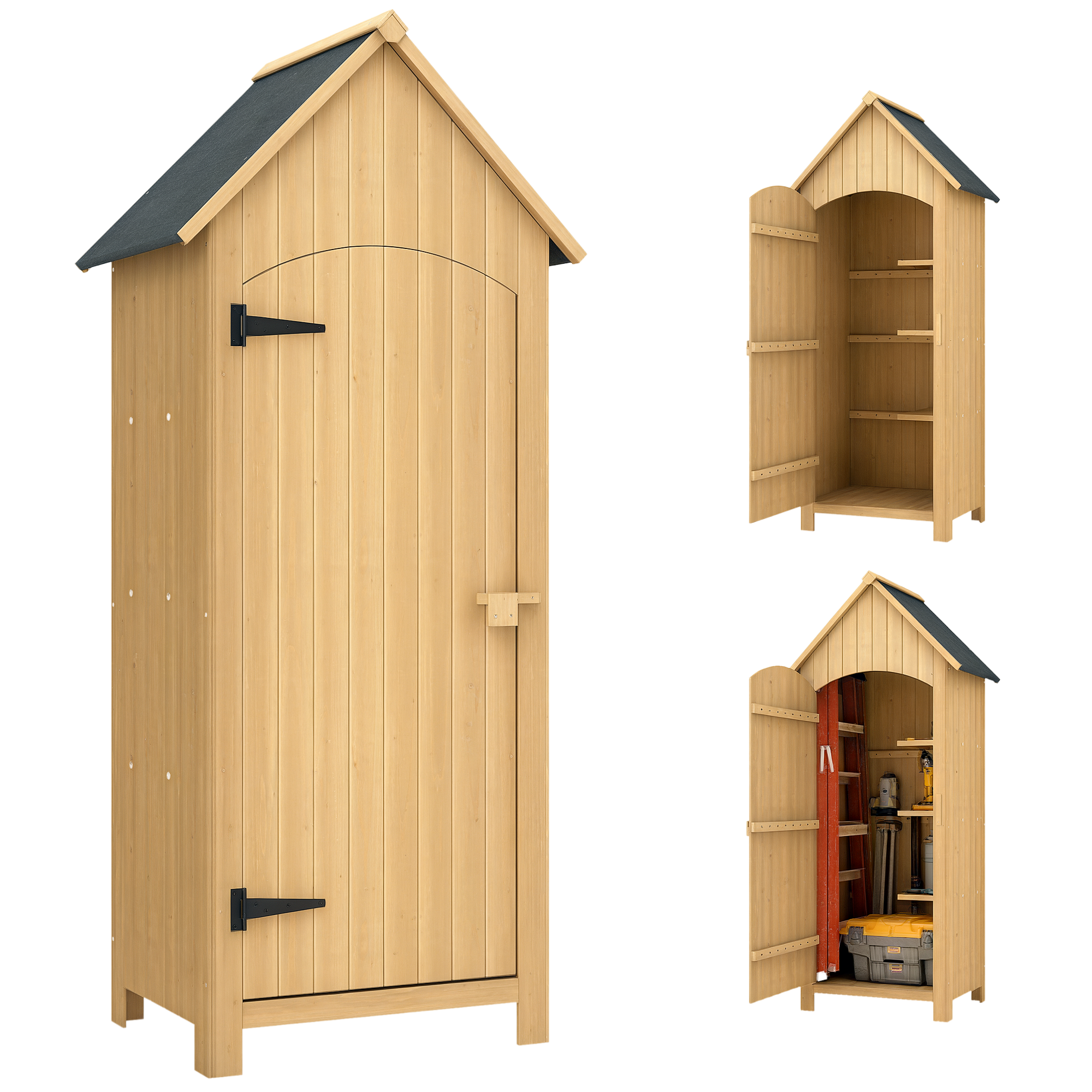 Outsunny Geräteschuppen Gartenschrank Holz mit Giebeldach 77,5 x 54,2 x 179 günstig online kaufen