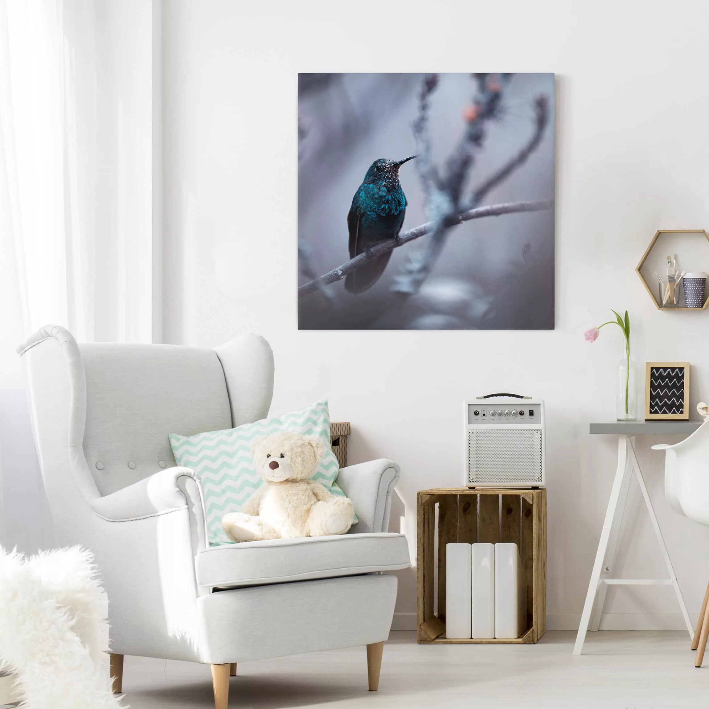 Leinwandbild Tiere - Quadrat Kolibri im Winter günstig online kaufen