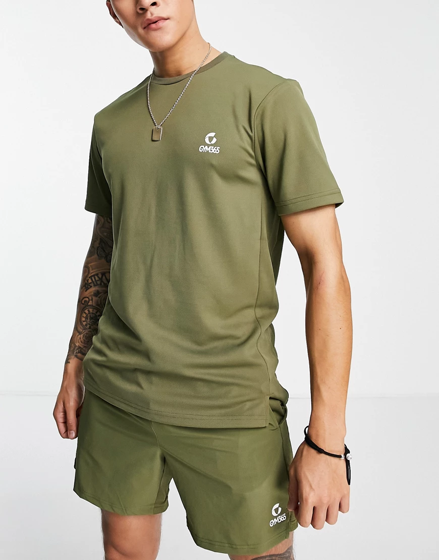 Gym 365 – Sport-Set aus T-Shirt und Shorts in Khaki-Grün günstig online kaufen