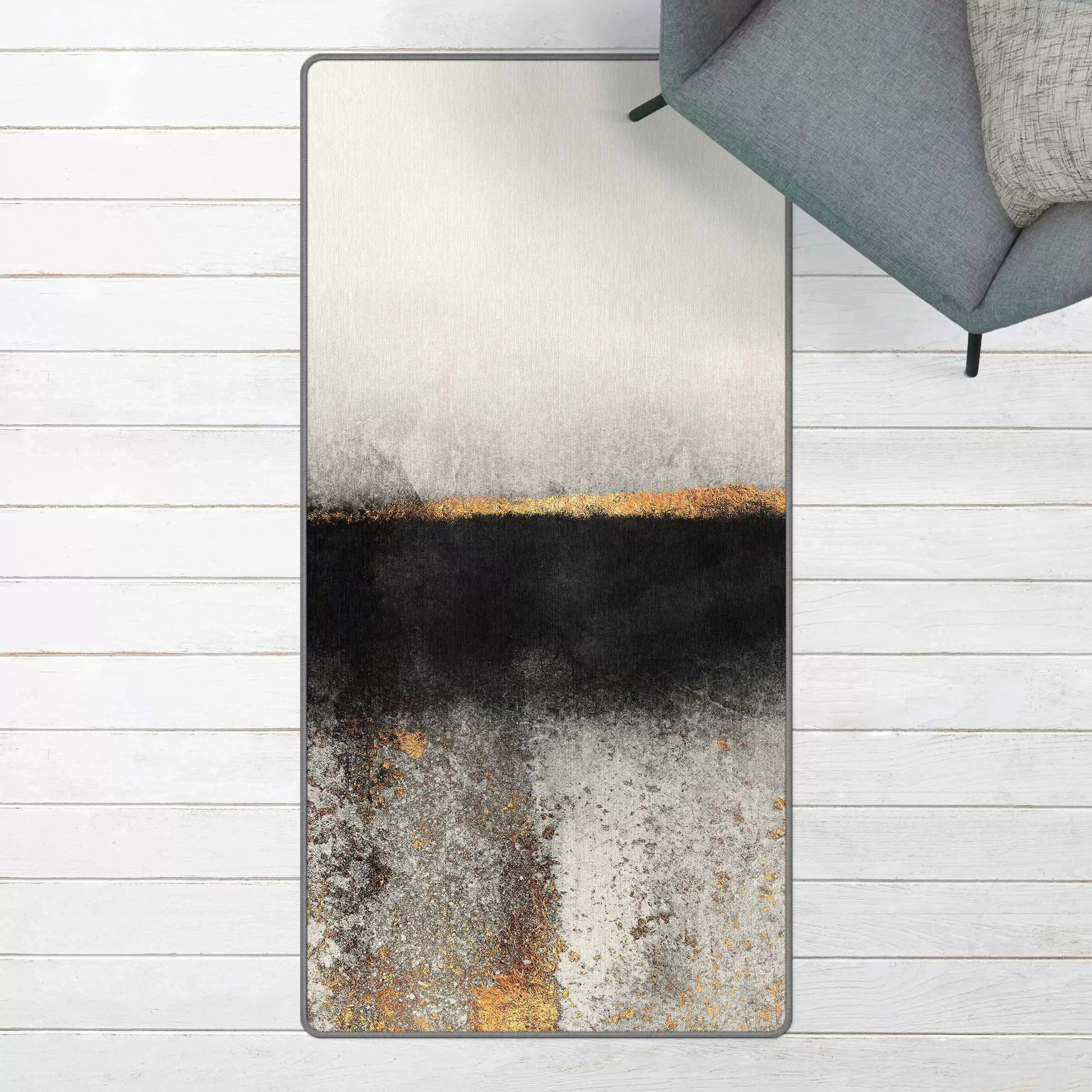 Teppich Abstrakter Goldener Horizont Schwarz Weiß günstig online kaufen