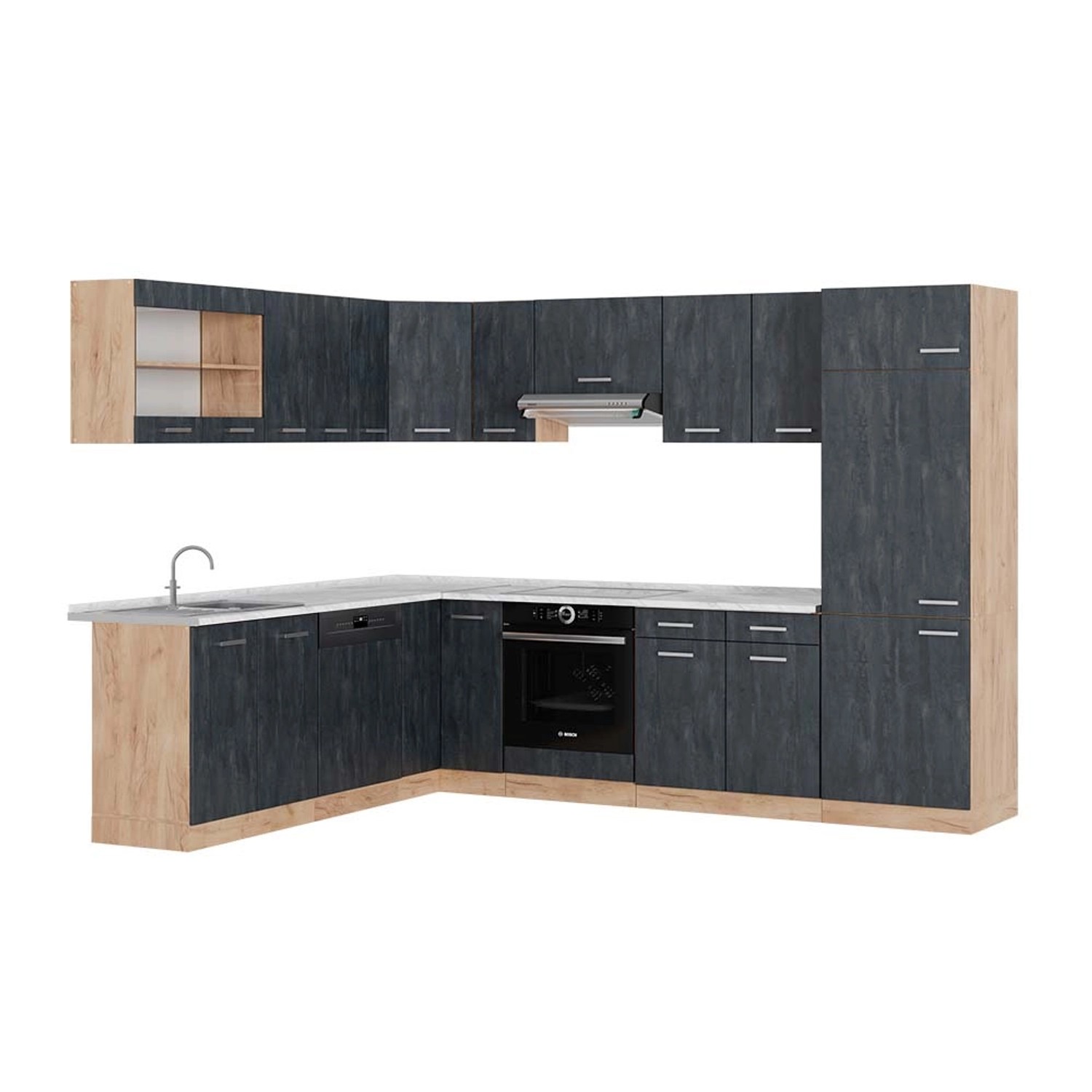 Vicco Winkelküche R-Line, Artisan Eiche/Weiß, 237 günstig online kaufen
