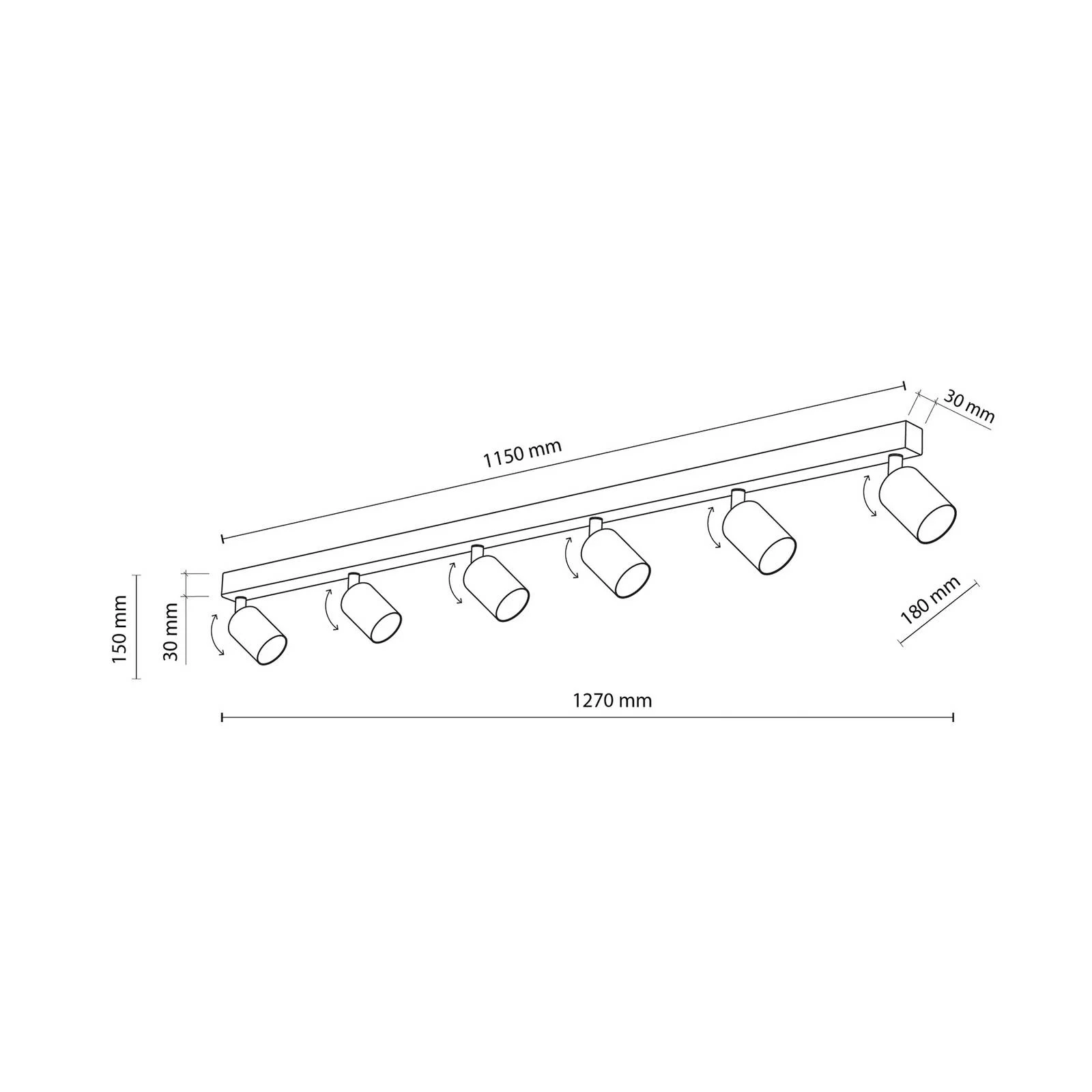 Deckenstrahler Top, schwarz, 127 cm, 6-flg., Metall, GU10 günstig online kaufen