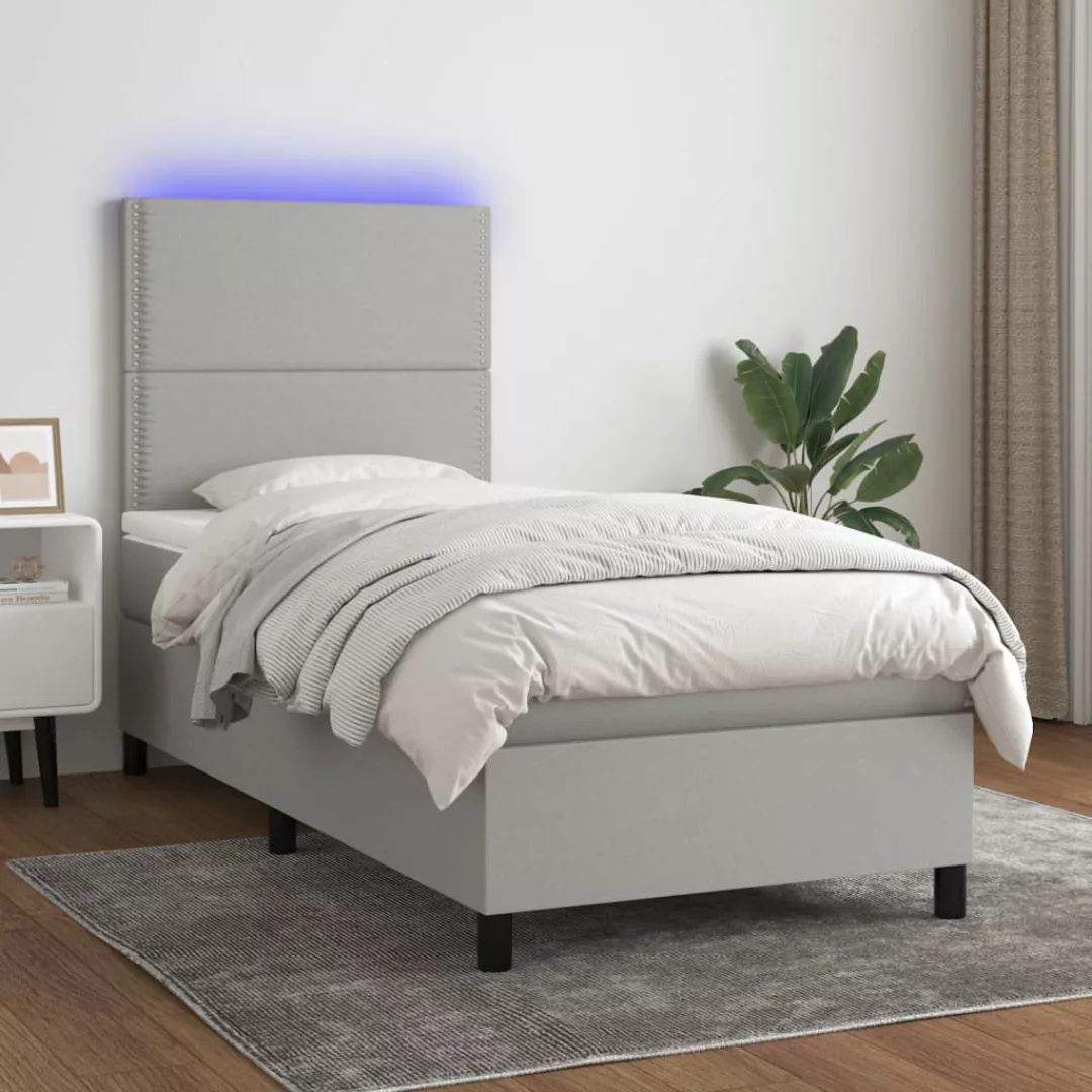 Vidaxl Boxspringbett Mit Matratze & Led Hellgrau 100x200 Cm Stoff günstig online kaufen