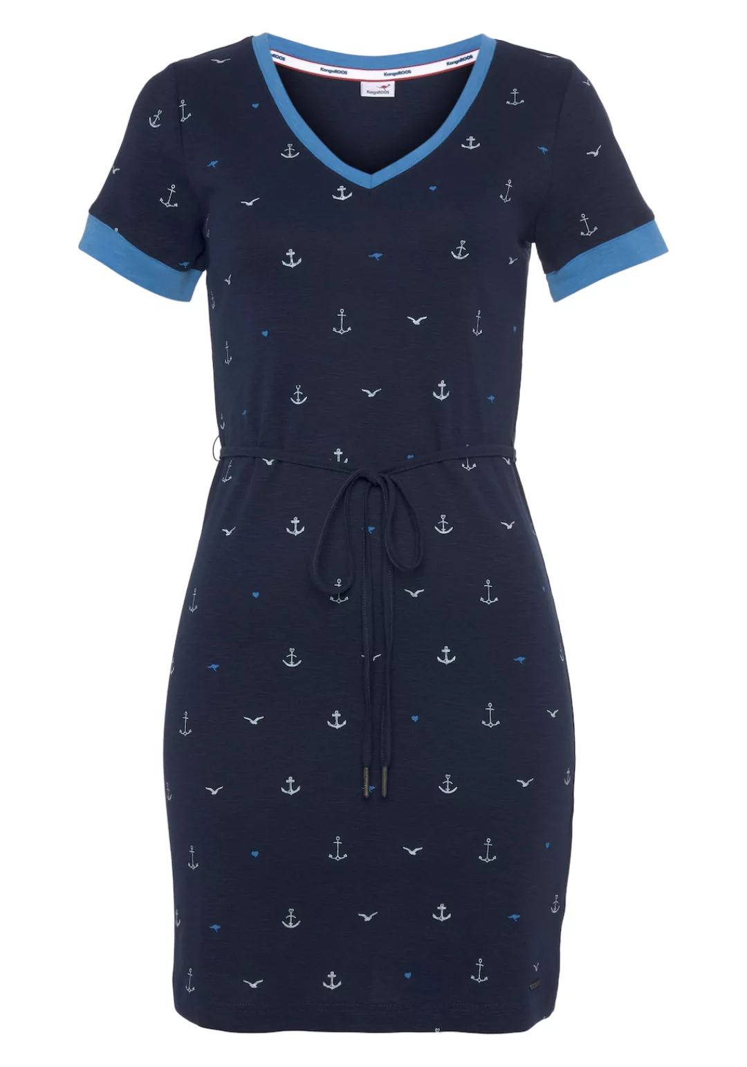 KangaROOS Jerseykleid, (mit Bindegürtel), mit maritimen Minimal-Alloverdruc günstig online kaufen