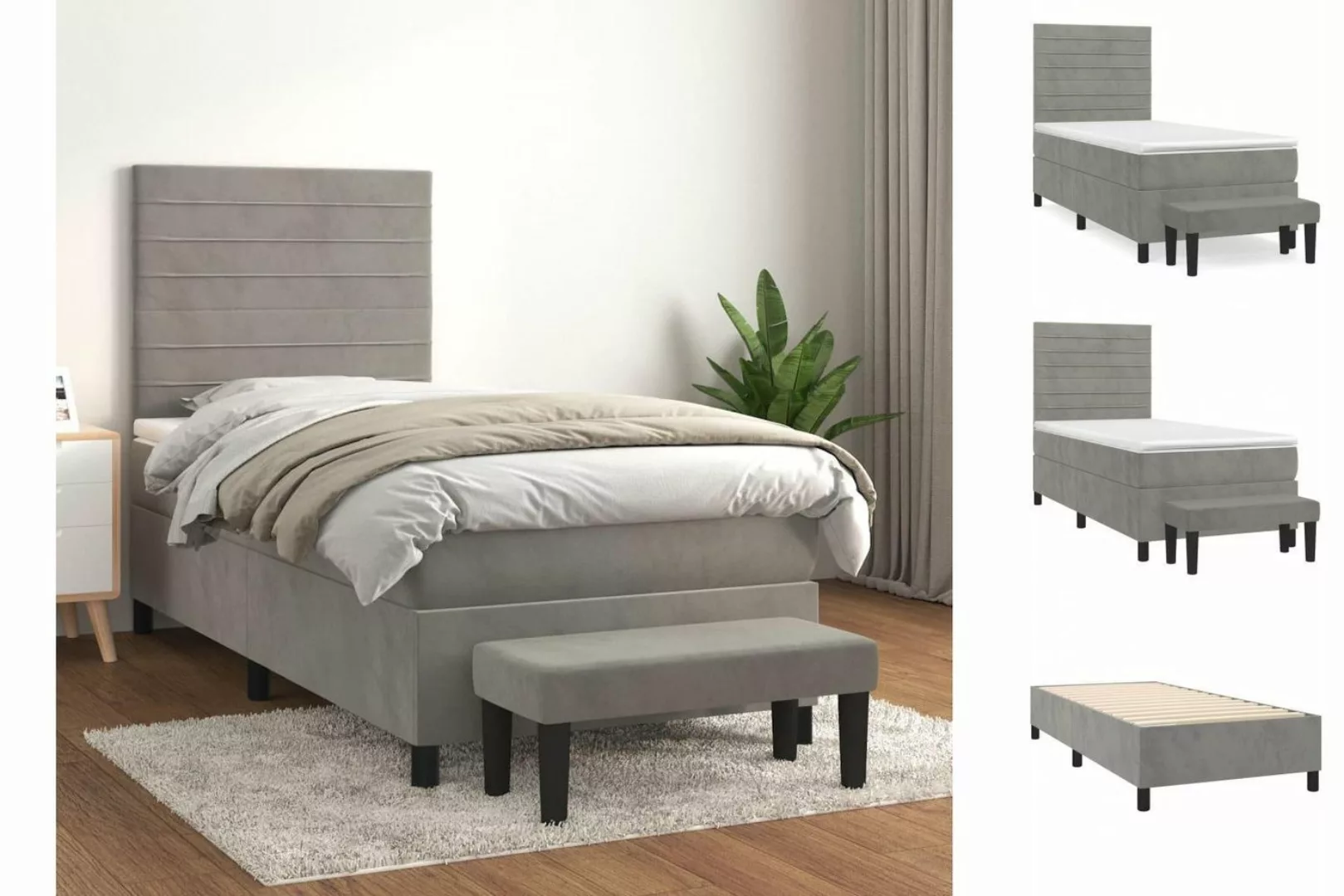 vidaXL Bettgestell Boxspringbett mit Matratze Hellgrau 100x200 cm Samt Bett günstig online kaufen