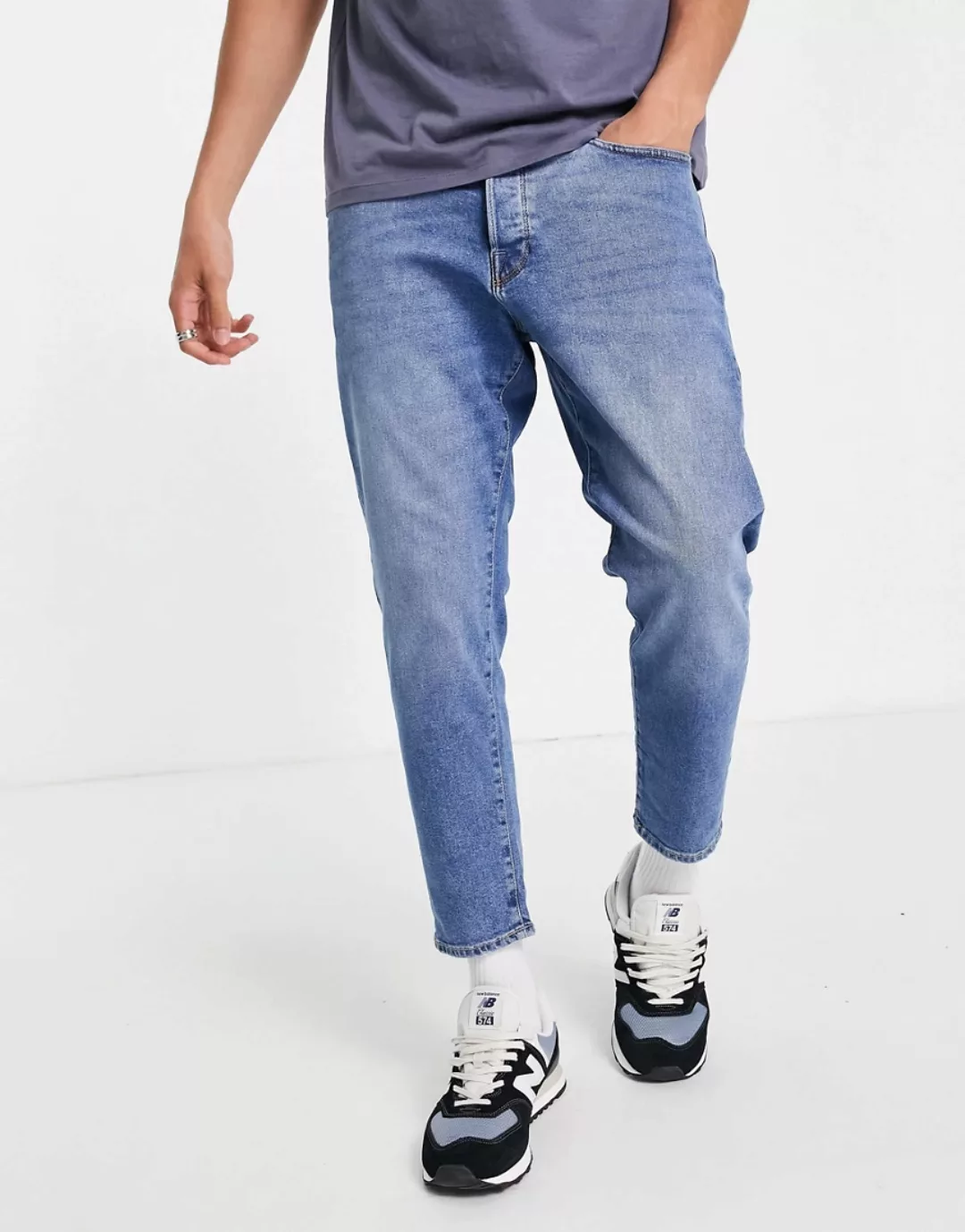 Selected Homme – Lässige, kurze Jeans in blauer Stone-Waschung mit Bio-Baum günstig online kaufen
