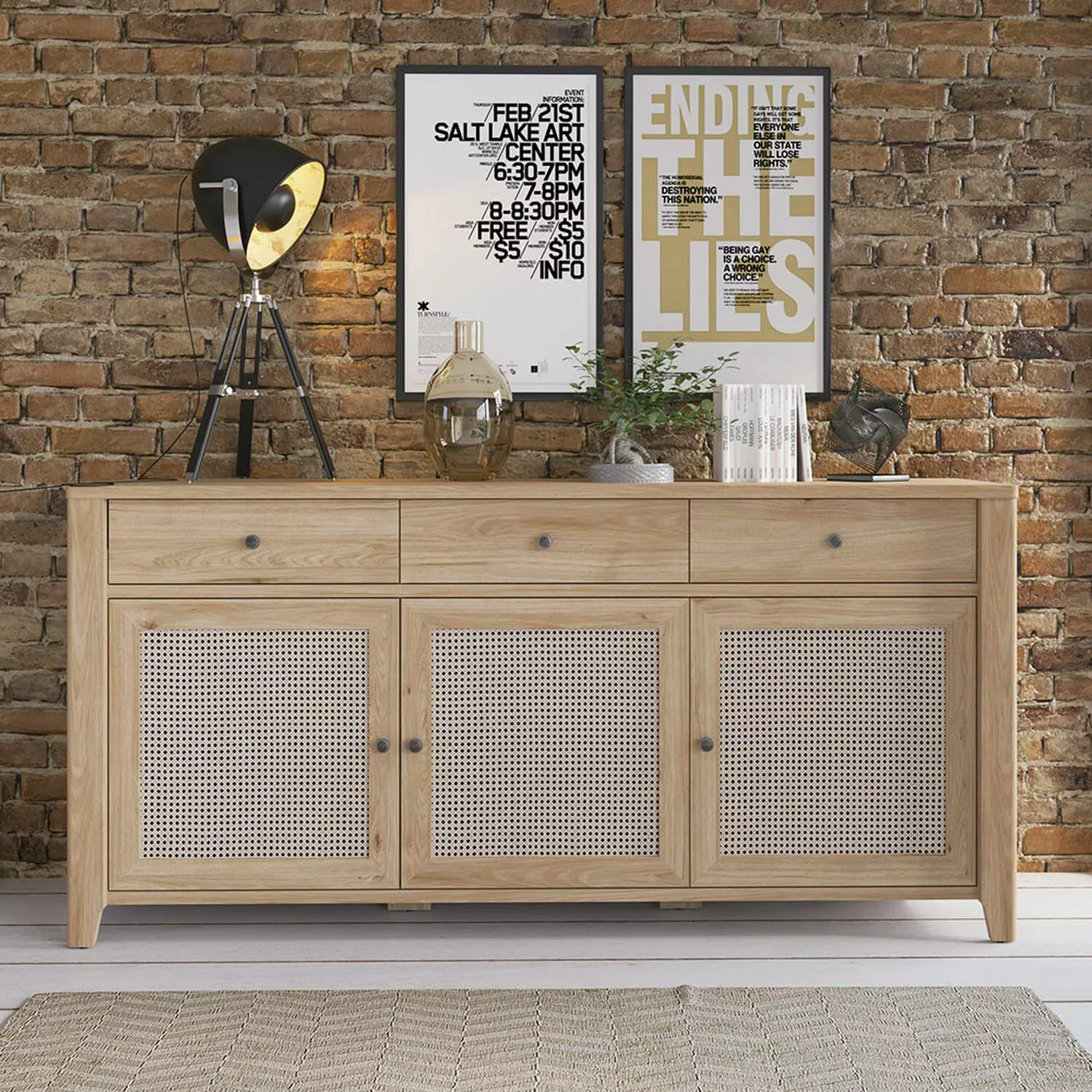 Wohnzimmer und Esszimmer Sideboard CREMONA-129 in Eiche Nb. mit Wiener Gefl günstig online kaufen