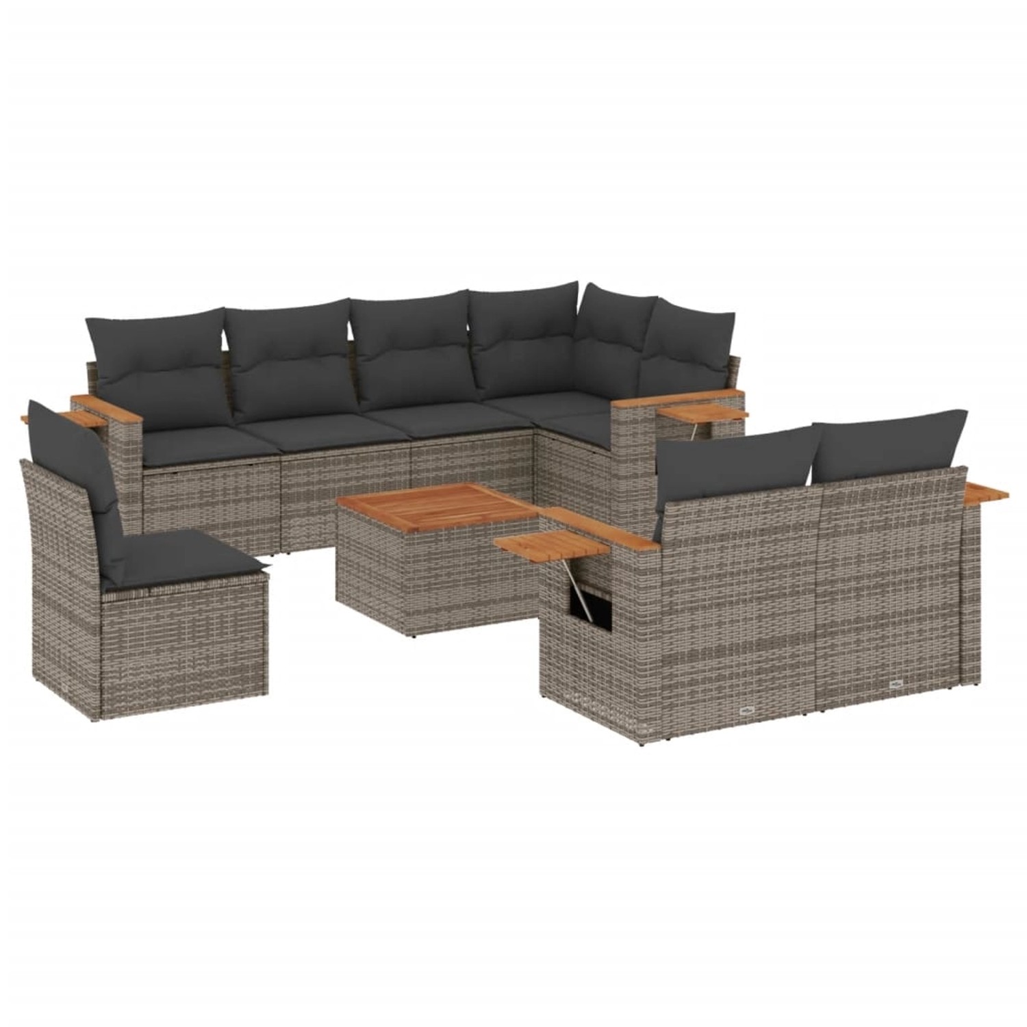 vidaXL 9-Tlg Garten-Sofagarnitur mit Kissen Grau Poly Rattan 3259414 günstig online kaufen