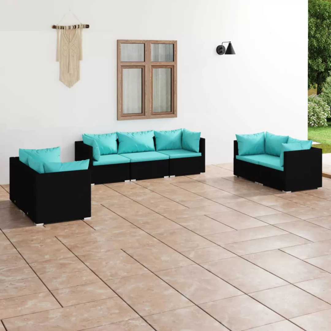 Vidaxl 7-tlg. Garten-lounge-set Mit Kissen Poly Rattan Schwarz günstig online kaufen