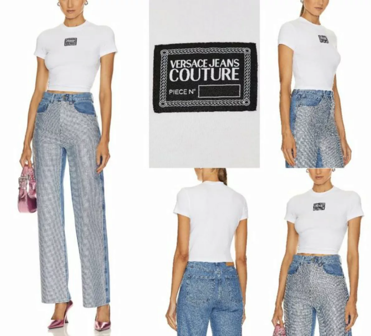 Versace T-Shirt VERSACE JEANS COUTURE CREW NECK Logo Cropped Top T-shirt Bl günstig online kaufen