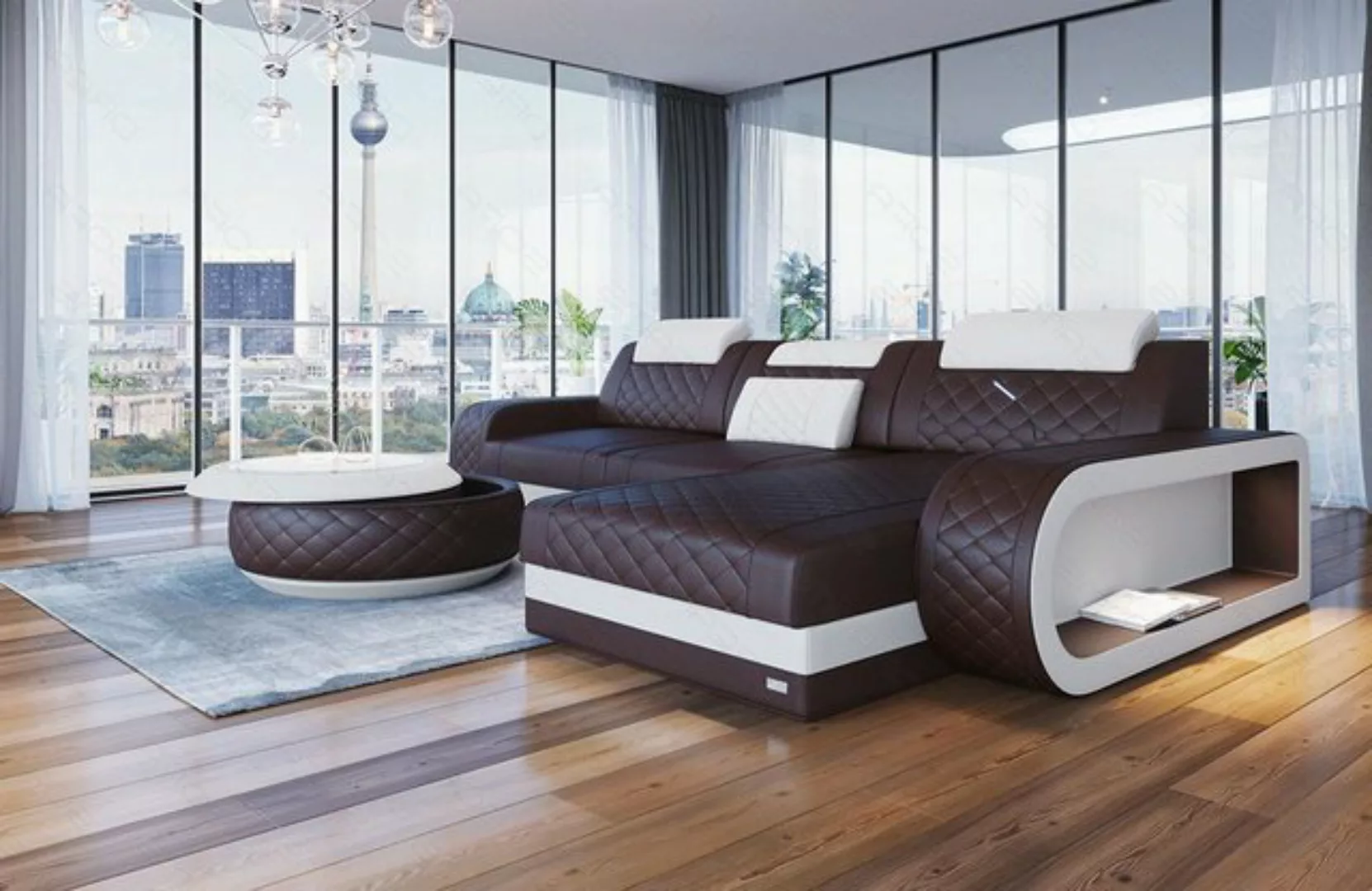 Sofa Dreams Ecksofa Ledersofa Berlin L Form Mini Couch mit LED, Designersof günstig online kaufen