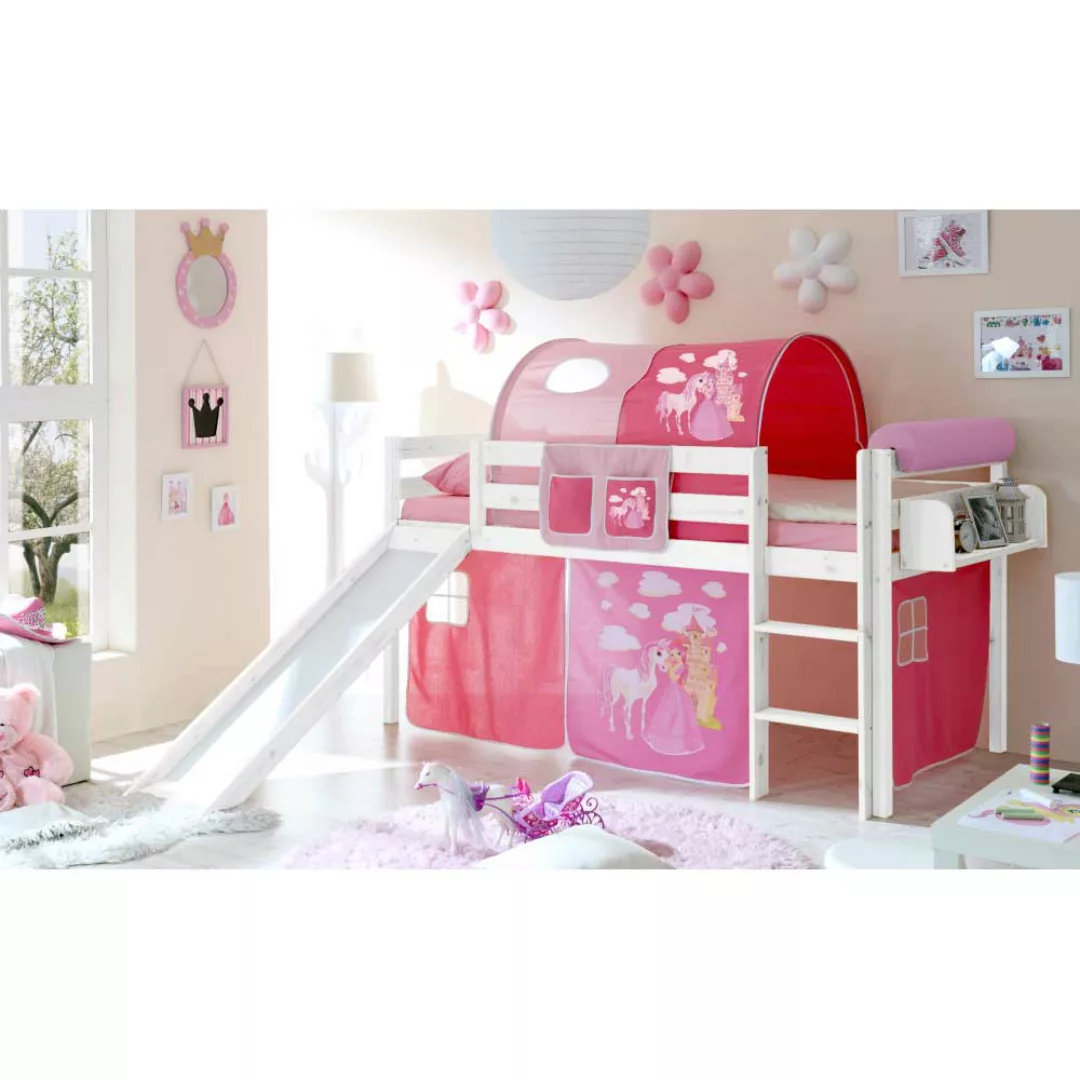 Kinder Rutschbett im Prinzessin Design Rosa Weiß günstig online kaufen