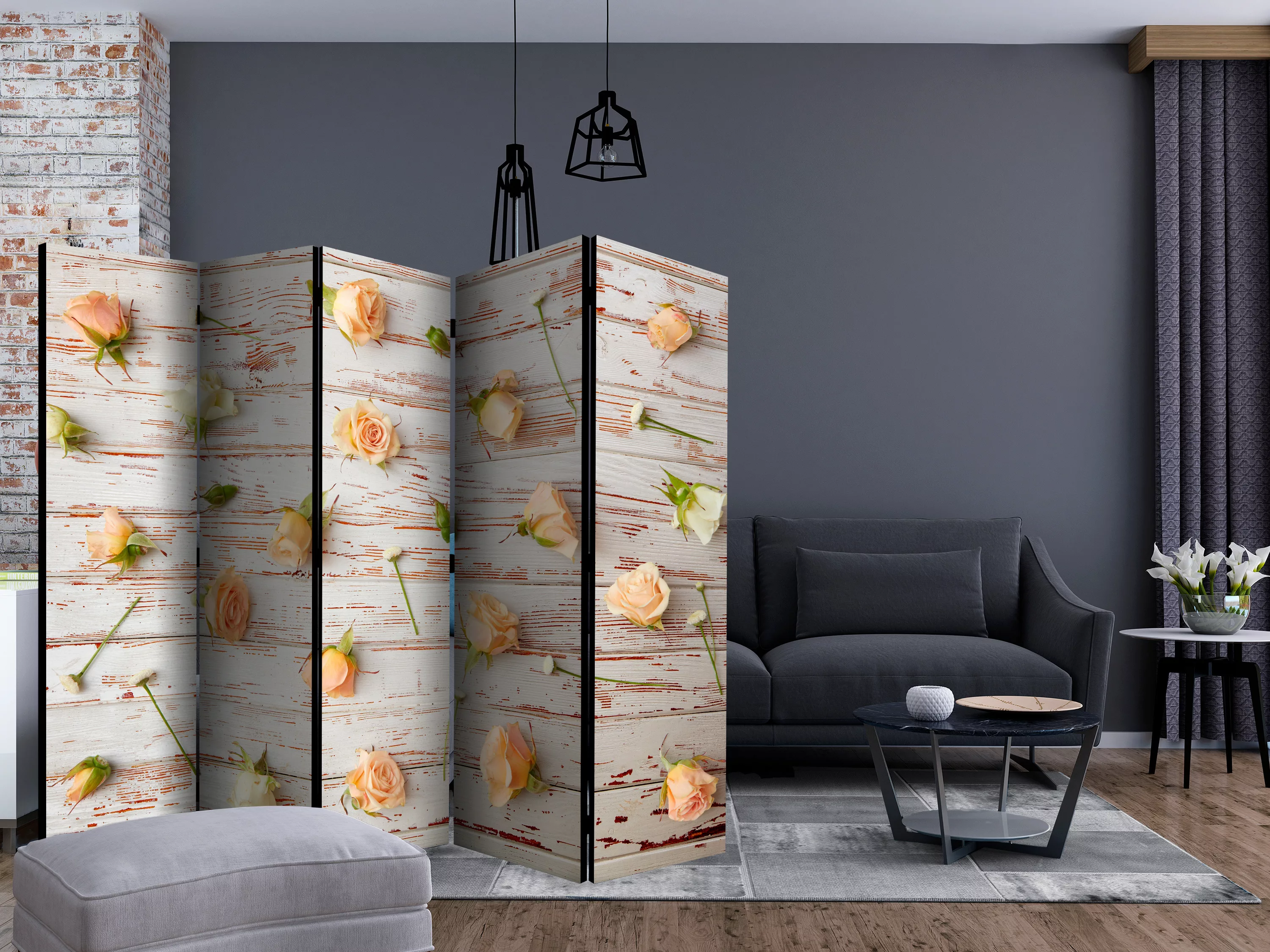 5-teiliges Paravent - Wood & Roses Ii [room Dividers] günstig online kaufen