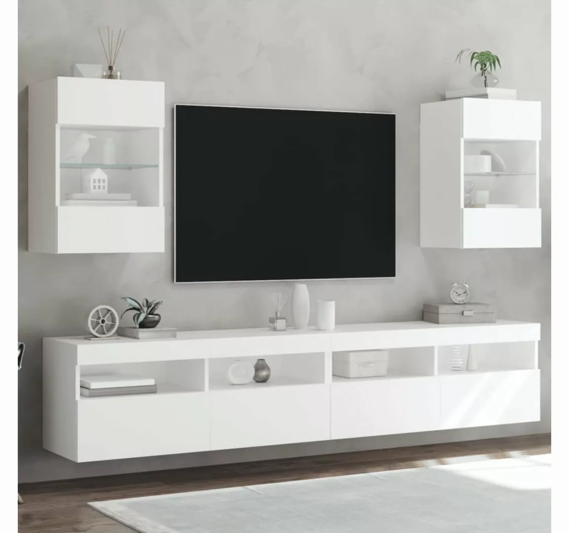 vidaXL TV-Schrank TV-Wandschränke mit LED-Leuchten 2 Stk Weiß 40x30x60,5 cm günstig online kaufen
