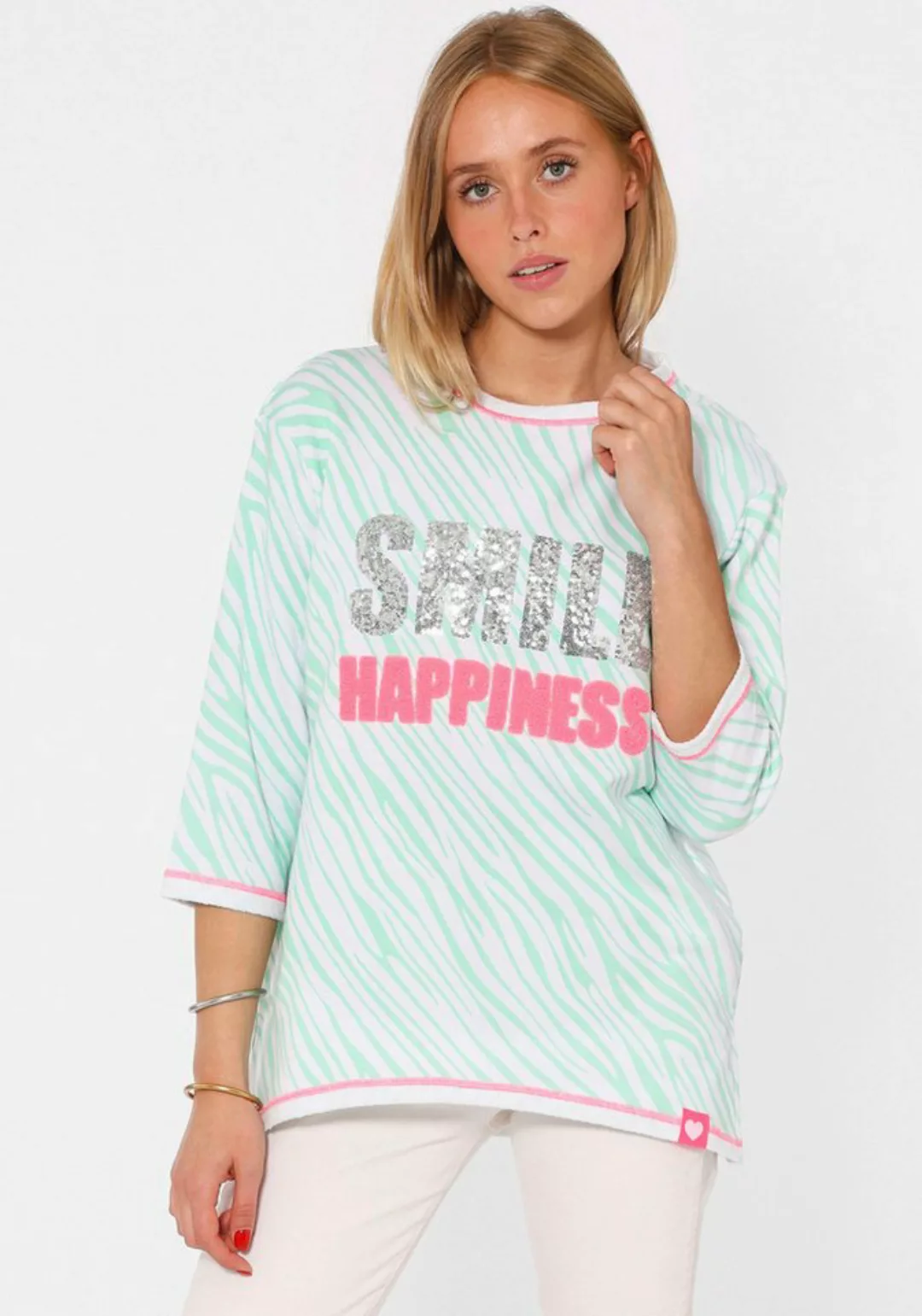 Zwillingsherz Langarmshirt "SMILE Happiness" mit Zebramuster und Frontmotiv günstig online kaufen