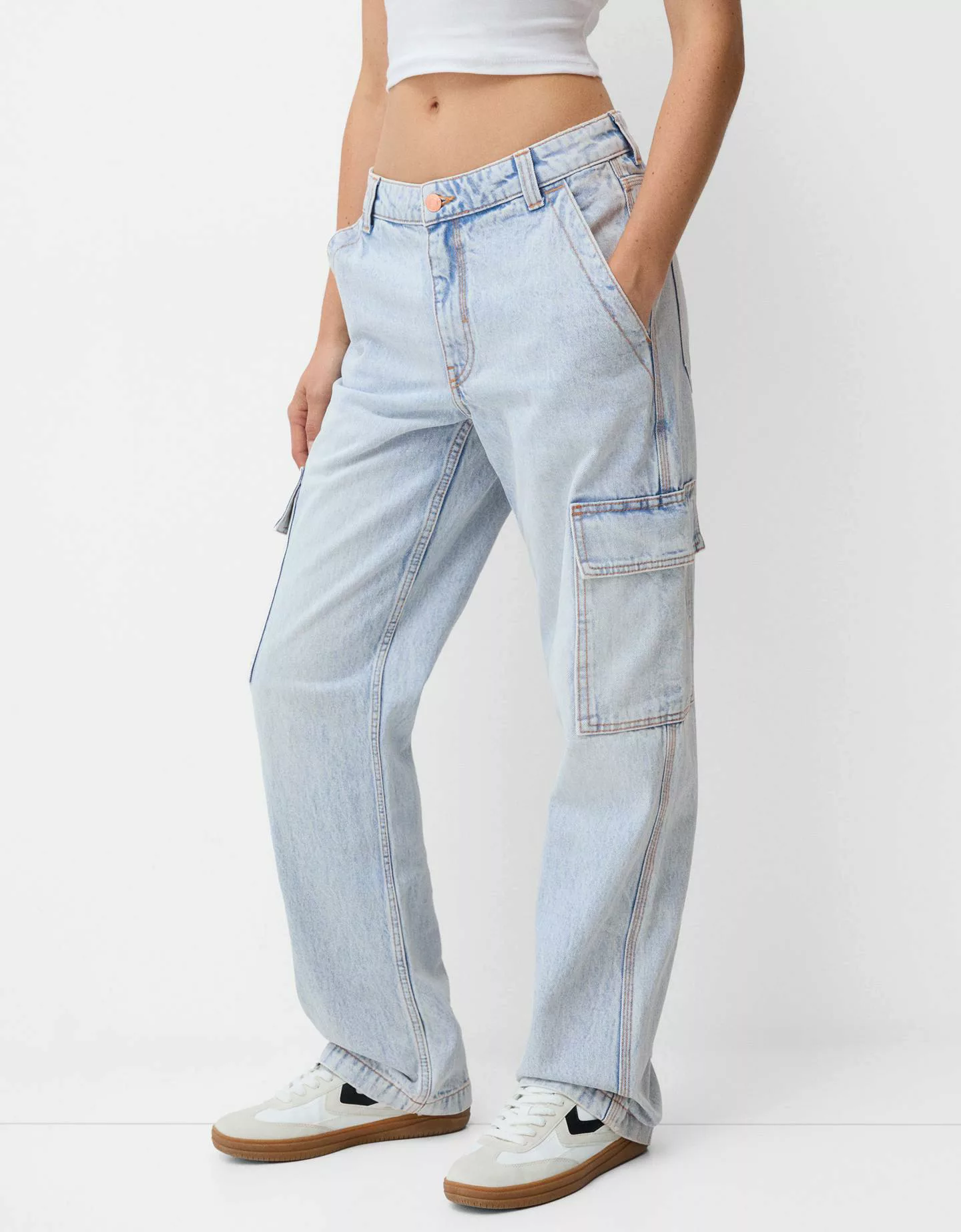 Bershka Cargohose Im Straight-Fit Damen 10-12 Hellblau günstig online kaufen