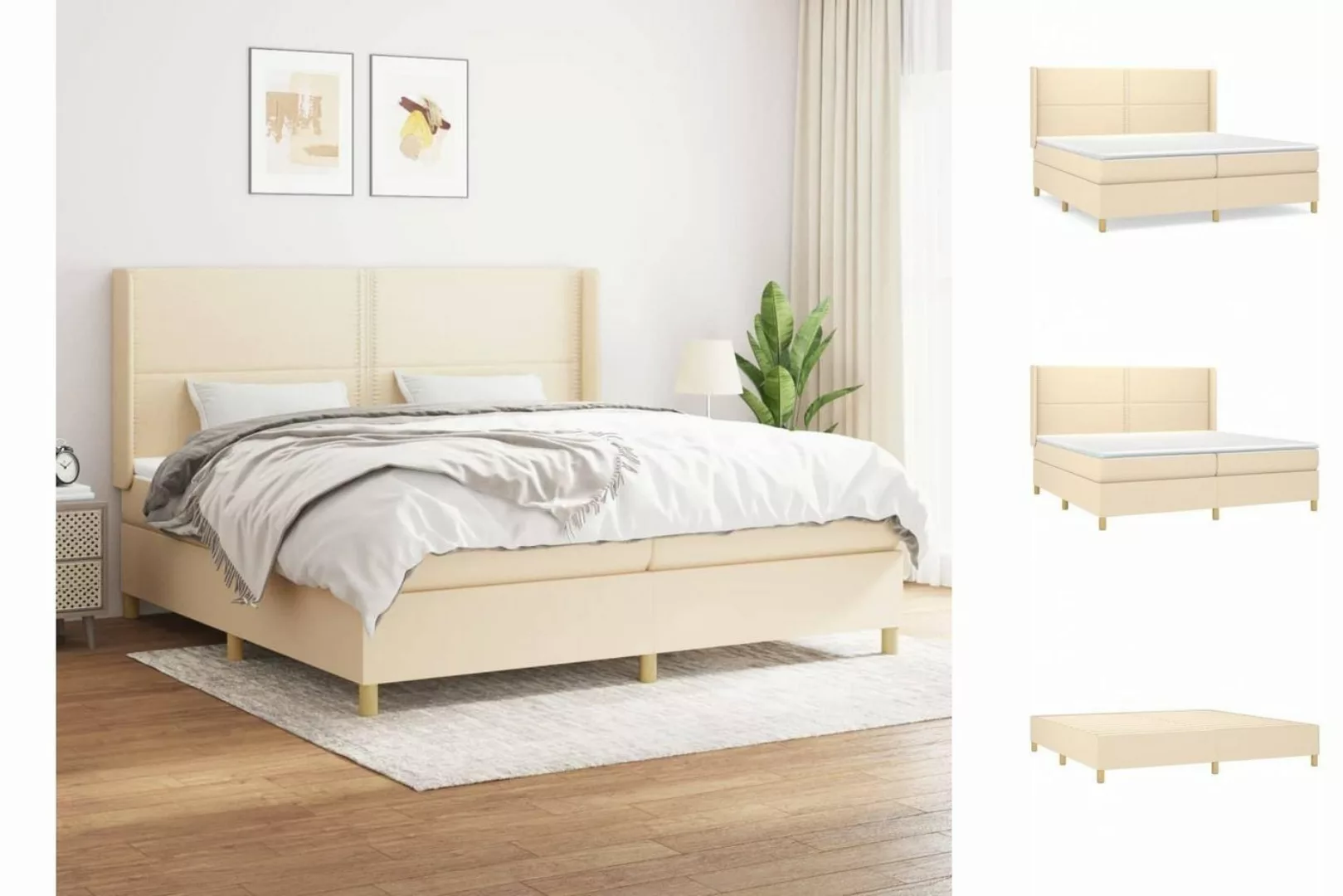 vidaXL Bettgestell Boxspringbett mit Matratze Creme 200x200 cm Stoff Bett B günstig online kaufen