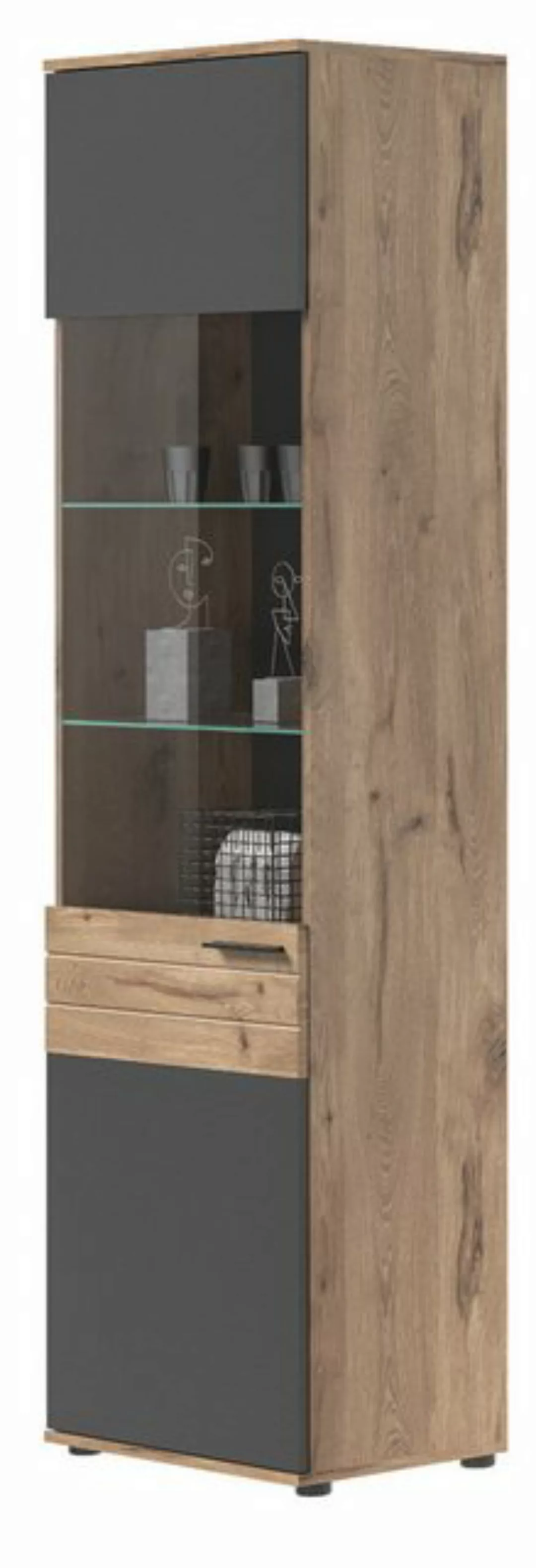 xonox.home Vitrine in nox oak/basalt grau - 57x200x37cm (BxHxT) günstig online kaufen