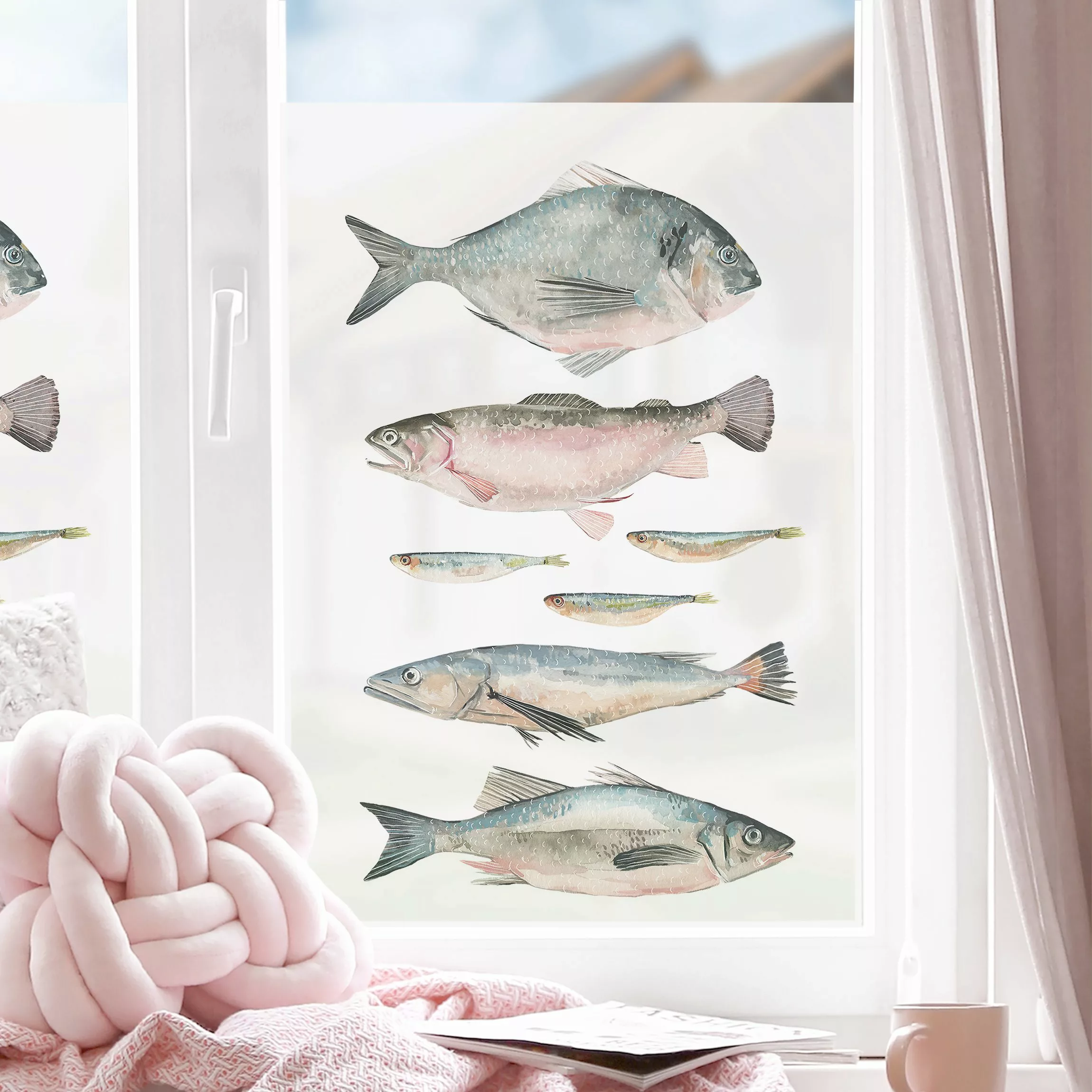 Fensterfolie Sieben Fische in Aquarell II günstig online kaufen