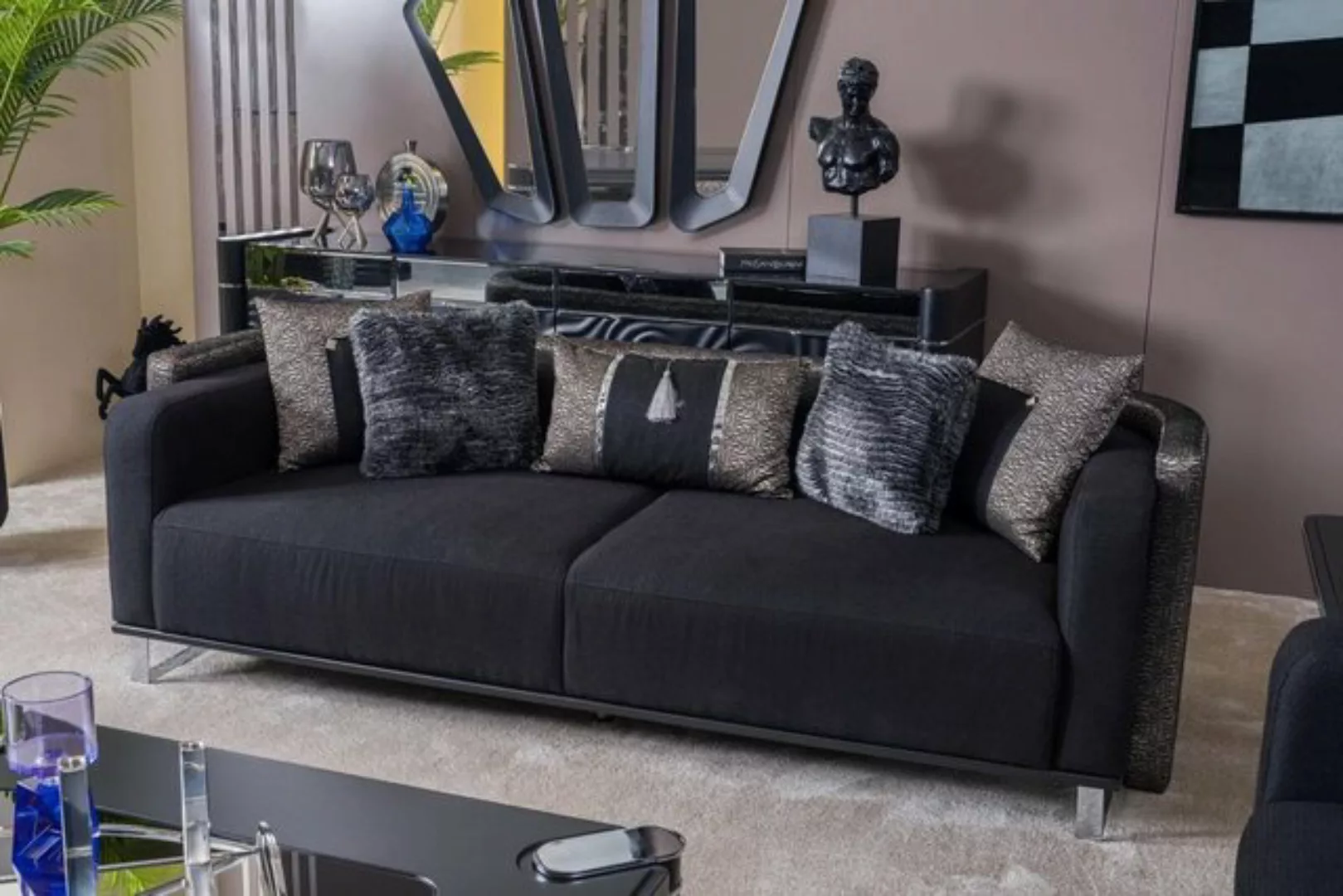 JVmoebel Sofa Dreisitzer 240cm Schwarze Luxus Couch Sofa Couchen Möbel Text günstig online kaufen
