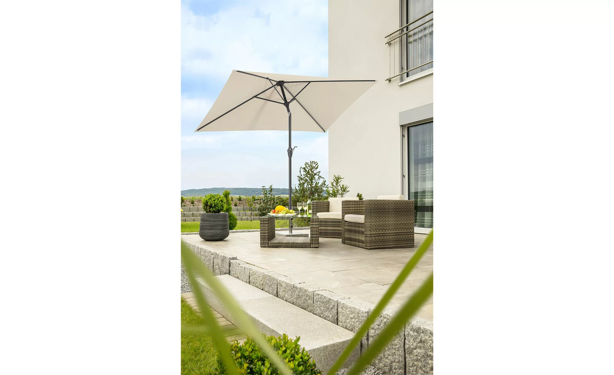 Schneider Schirme Marktschirm 130 cm x 210 cm Natur mit Kurbelmechanik günstig online kaufen