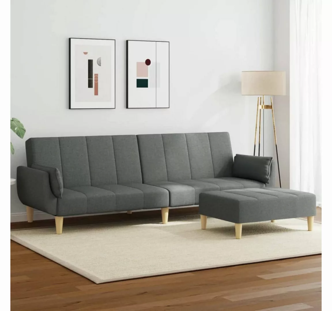 vidaXL Sofa Schlafsofa 2-Sitzer mit Fußhocker Stoff, Dunkelgrau günstig online kaufen