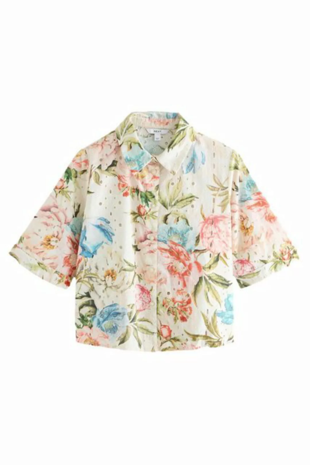 Next Kurzarmhemd Kurzärmelige Button-down-Bluse mit Lochstickerei (1-tlg) günstig online kaufen