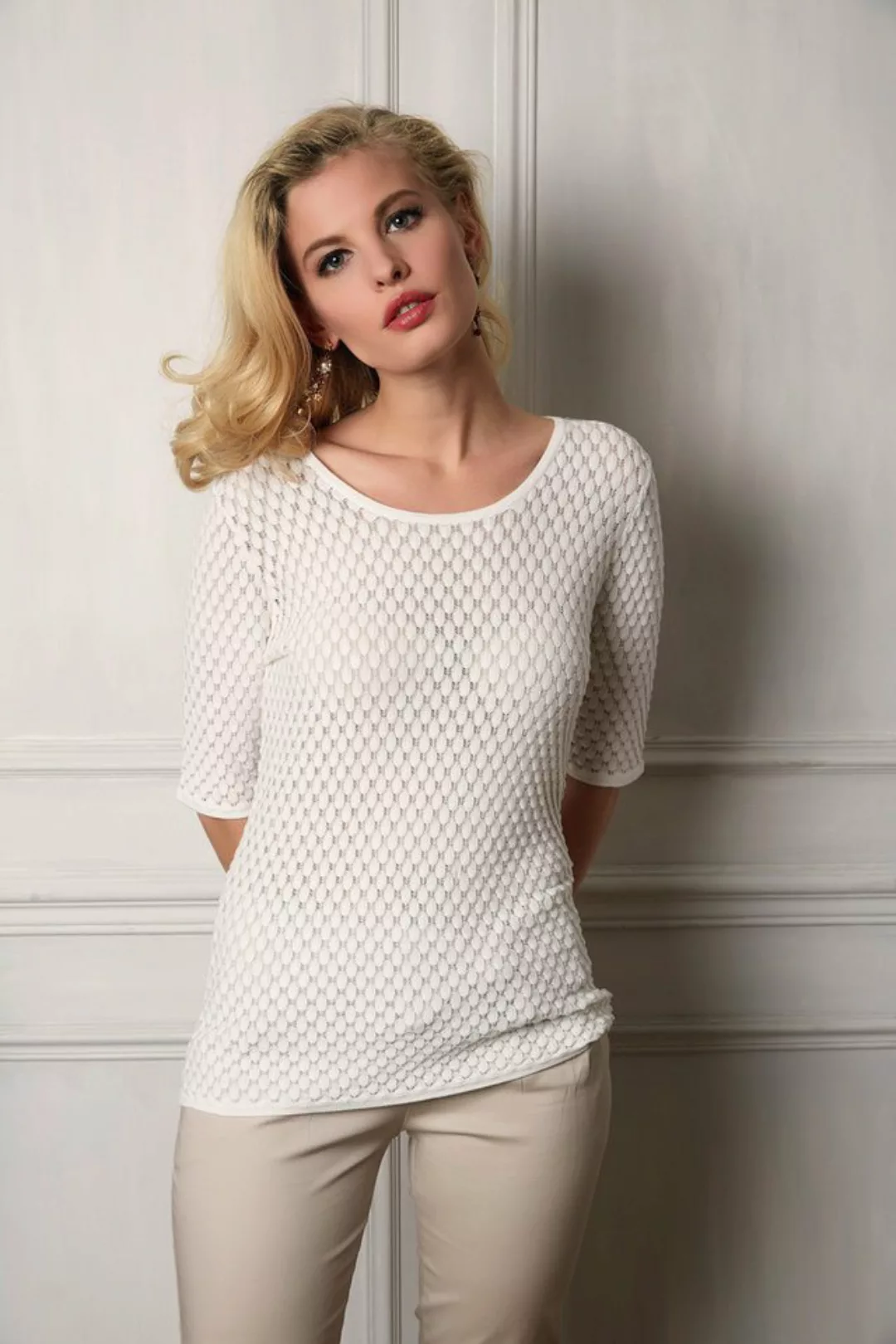 Passioni Sweater Weißes, strukturiertes Sommer Pullover günstig online kaufen