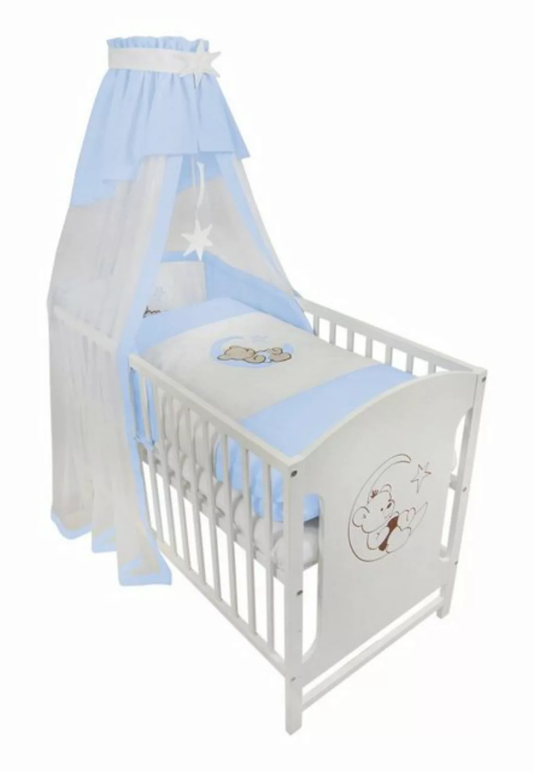Babyhafen Komplettbett 60 × 120 cm Babybett Teddy auf dem Mond Gitterbett K günstig online kaufen