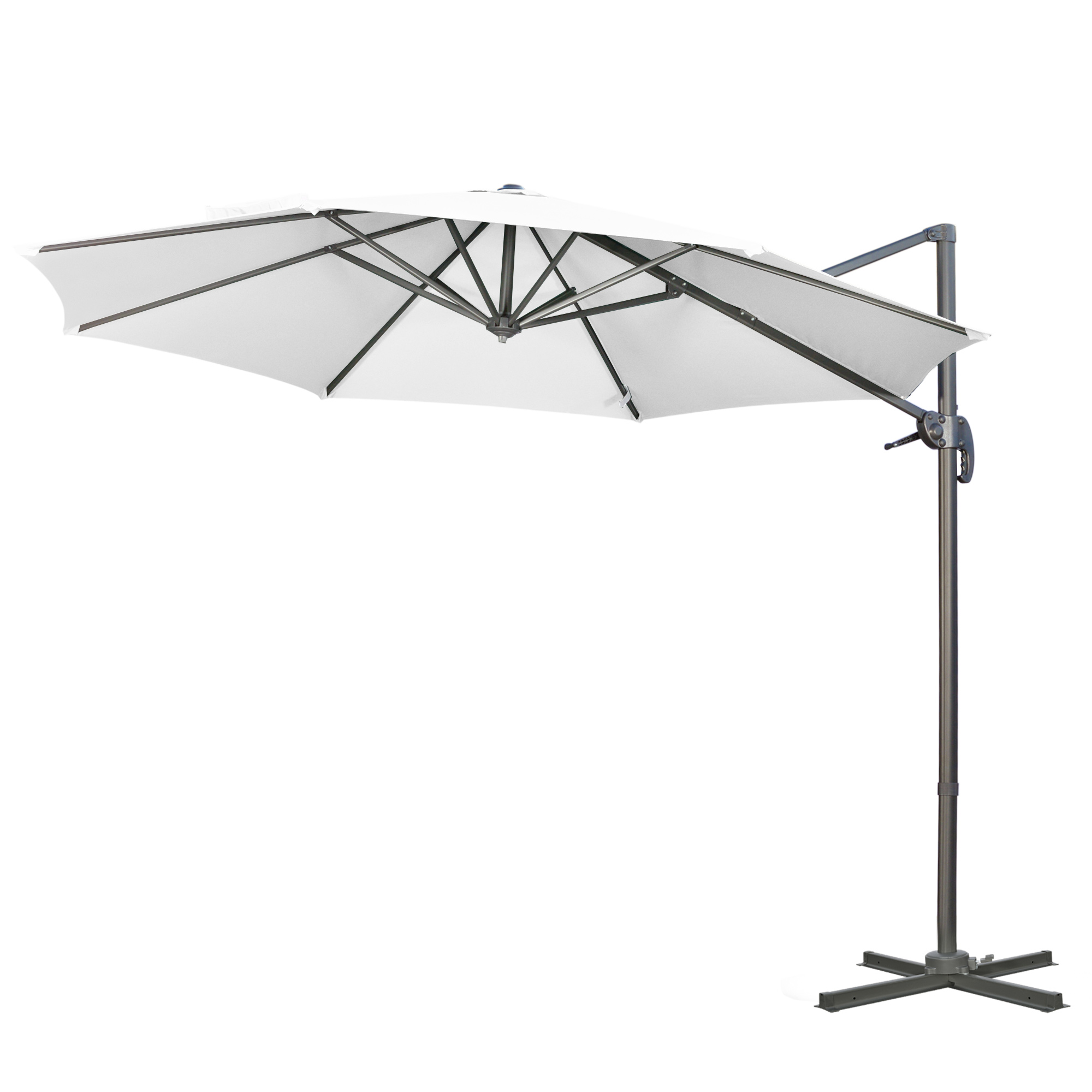 Outsunny Freiarmparasol Ø 3 m achteckig neigbar mit Kurbel und Fuß aus weiß günstig online kaufen