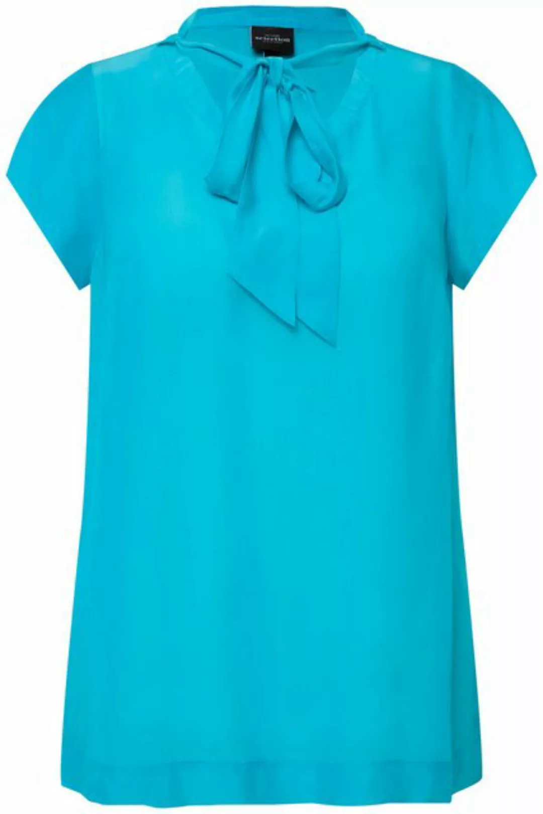 Ulla Popken Spitzenbluse Bluse Seidenmix Schluppe Stehkragen Halbarm günstig online kaufen