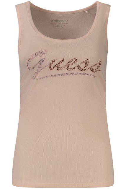 GUESS JEANS Blusenshirt Bio-Baumwoll Damen Tanktop Rosa mit Strass & Logo - günstig online kaufen