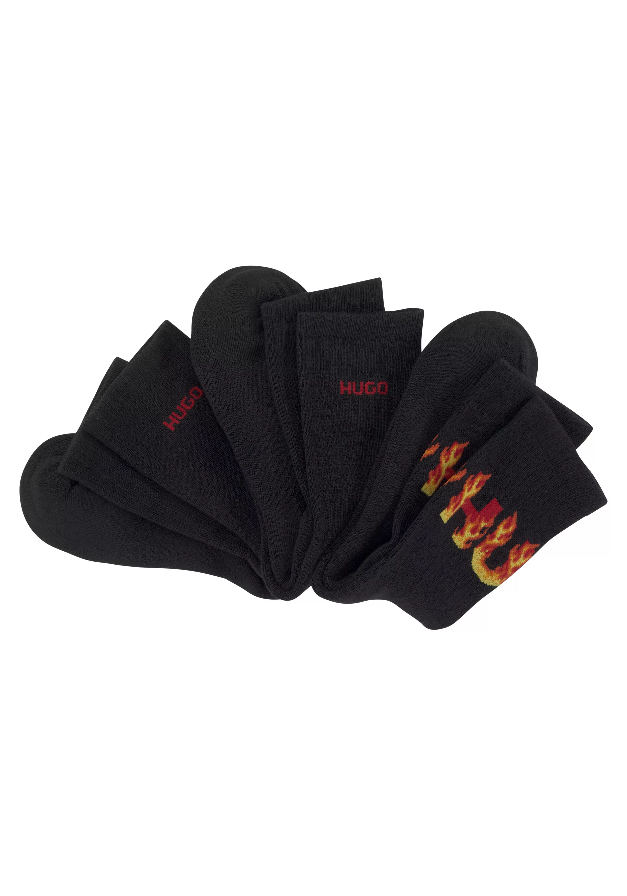 HUGO Freizeitsocken "3PQS RIB FLAMES CC W", (Packung, 3er), mit Logosticker günstig online kaufen