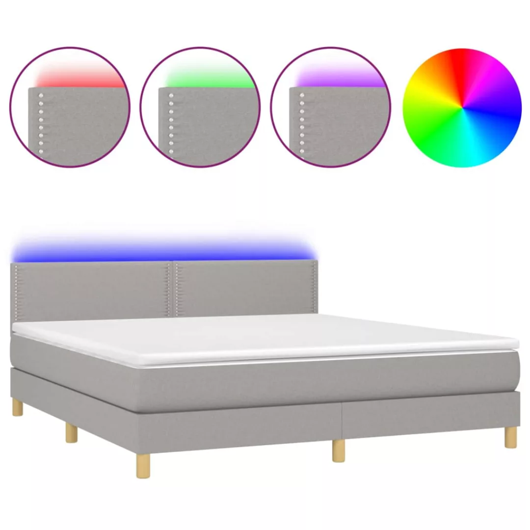 Vidaxl Boxspringbett Mit Matratze & Led Hellgrau 160x200 Cm Stoff günstig online kaufen