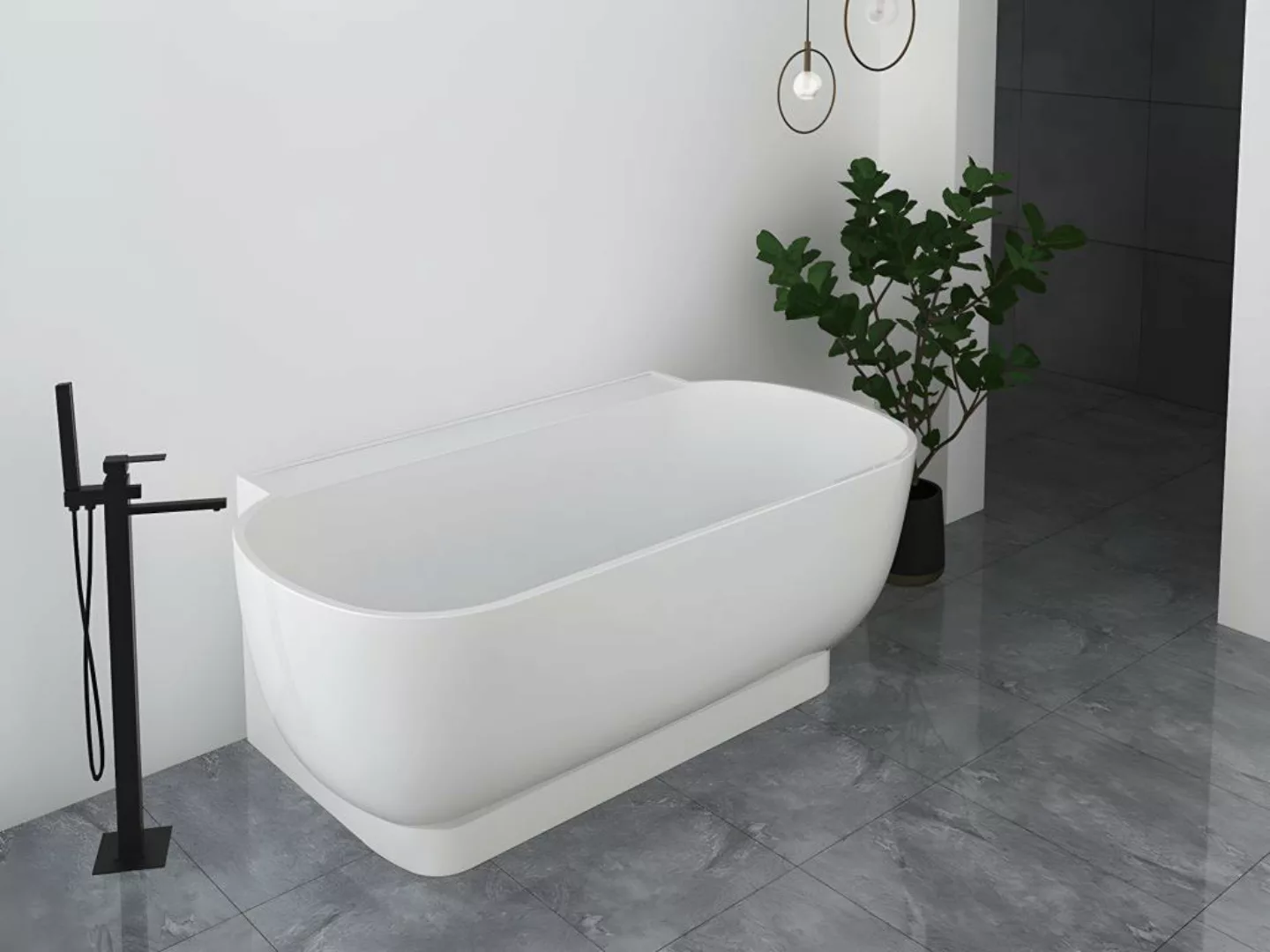 Badewanne halb freistehend oval - Acryl - 240 L - 150 x 76 x 58  cm - Weiß günstig online kaufen