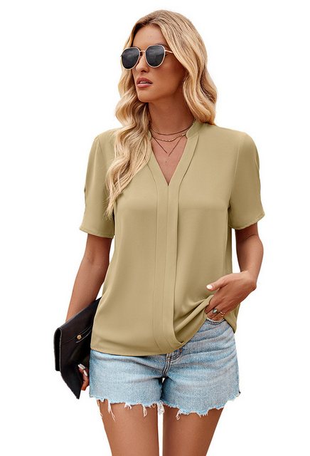 CHENIN Kurzarmhemd Damen Sommer V-Ausschnitt Fashion Solid Colour T-Shirt F günstig online kaufen