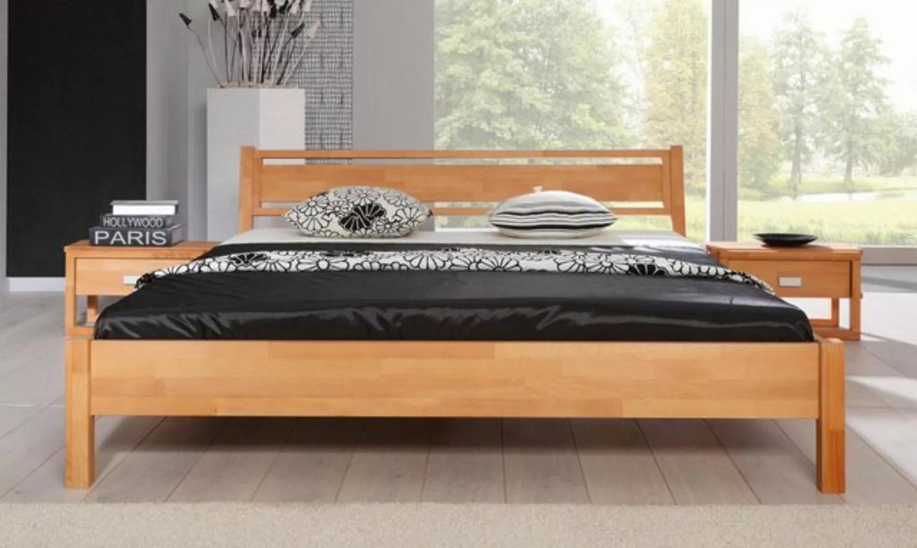 Natur24 Einzelbett Bett Lamini 1 Sonderlänge 80x220 Kernbuche Holzkopfteil günstig online kaufen