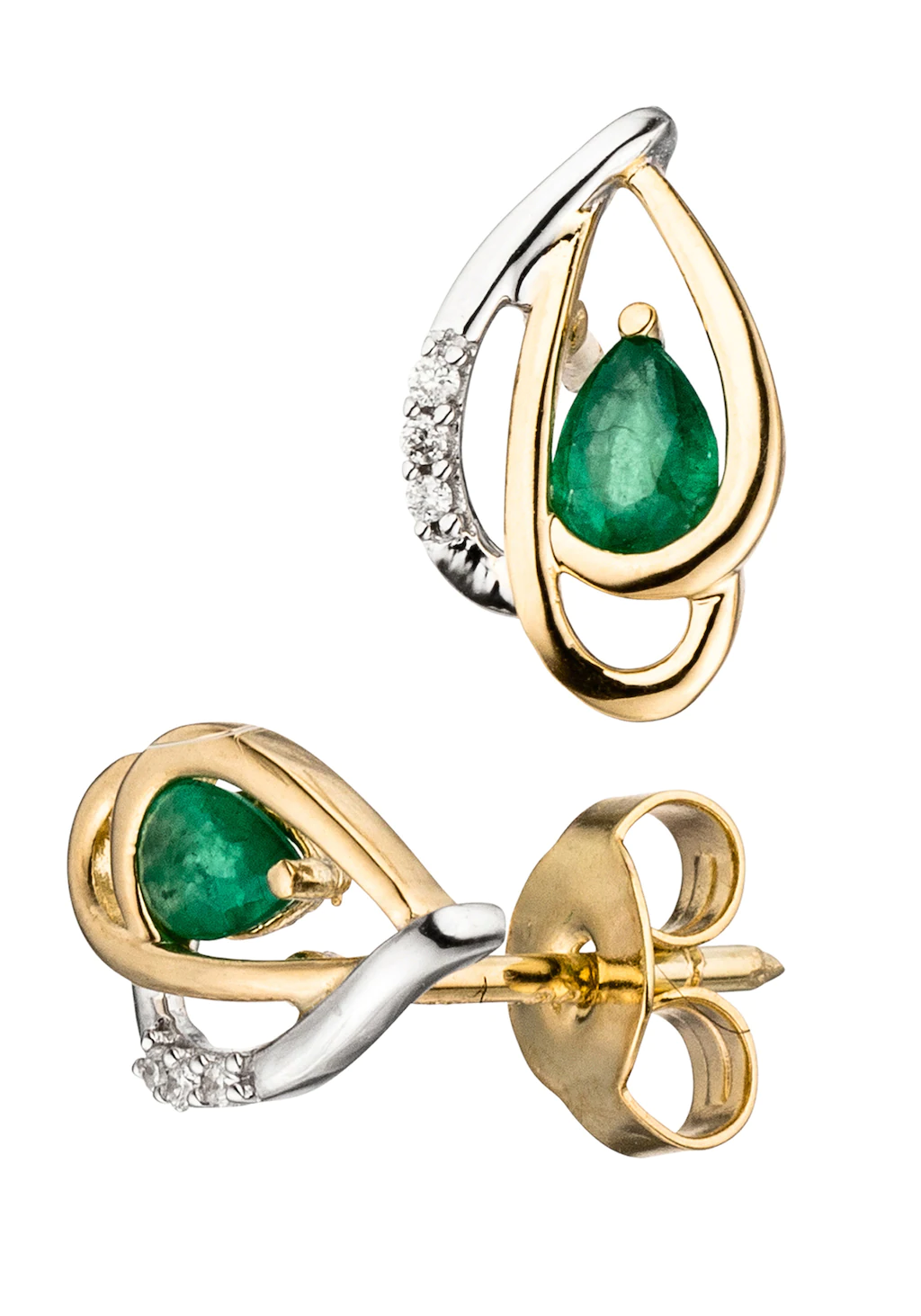 JOBO Paar Ohrstecker "Ohrringe mit Smaragd und 6 Diamanten", 585 Gold bicol günstig online kaufen