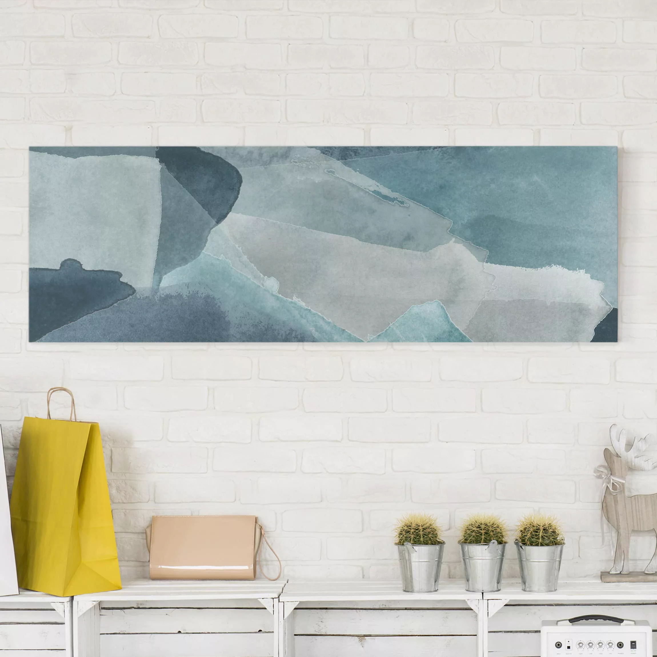 Leinwandbild Abstrakt - Panorama Wogen in Blau I günstig online kaufen