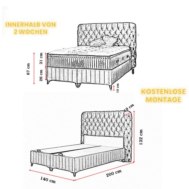 gowoll Boxspringbett Fluffy Bett Set mit Matratze mit Topper 140x200 160x20 günstig online kaufen
