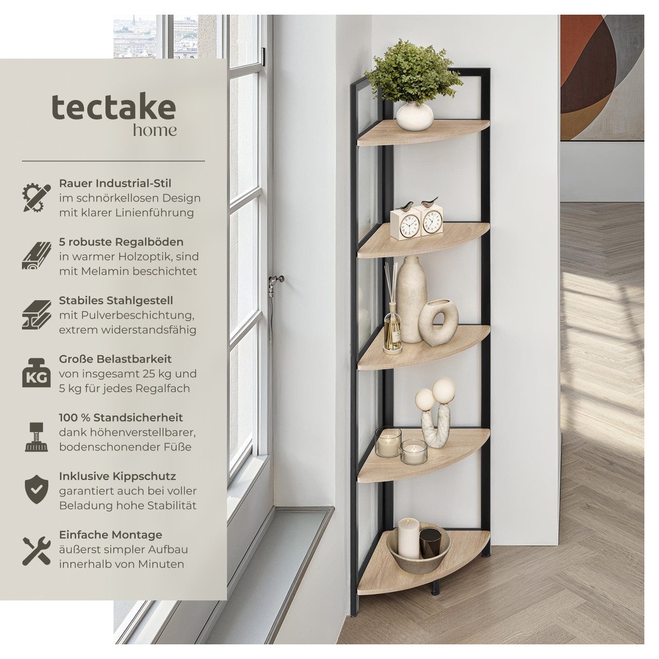 tectake Bücherregal Eckregal, Set 1-tlg., Industrial günstig online kaufen