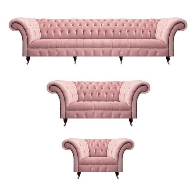 JVmoebel Chesterfield-Sofa Komplett Rosa Sofagarnitur 3tlg Wohnzimmer Chest günstig online kaufen