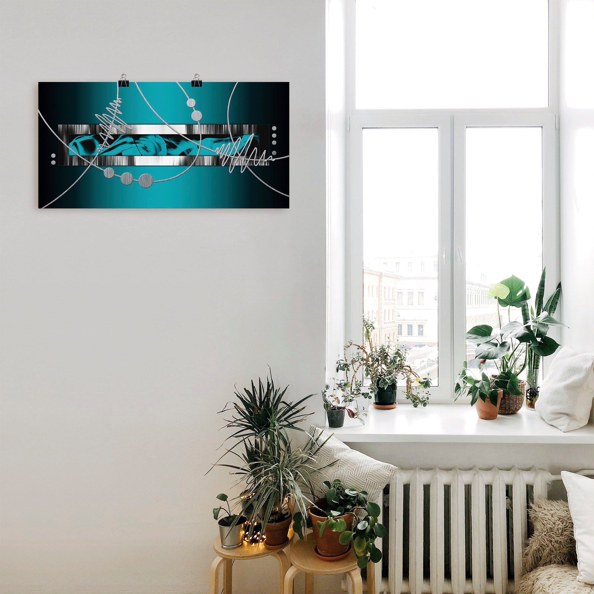 Artland Wandbild "Silber abstrakt auf petrol", Gegenstandslos, (1 St.), als günstig online kaufen
